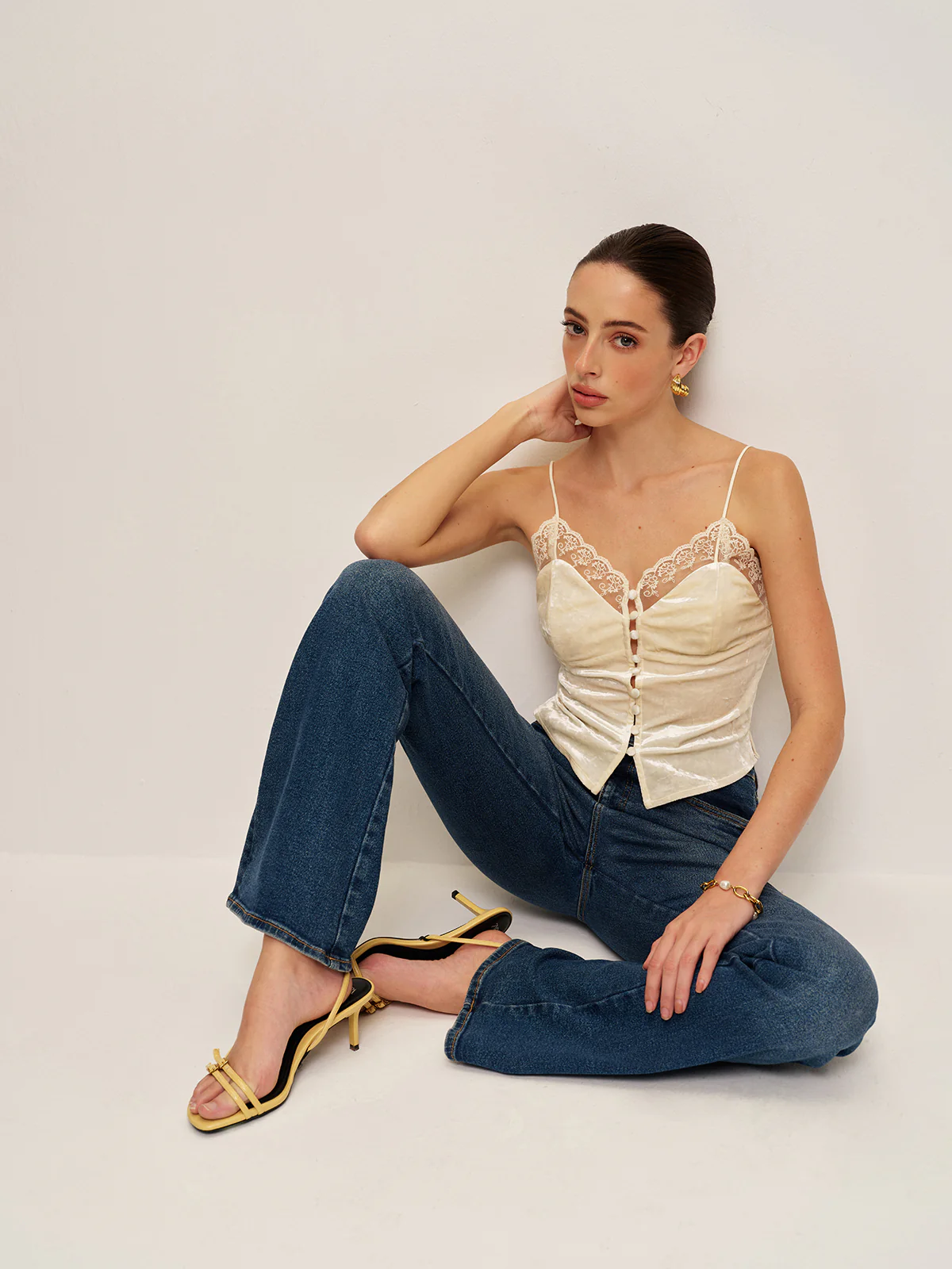 Lace Detail Velvet Cami Top - Image 3
