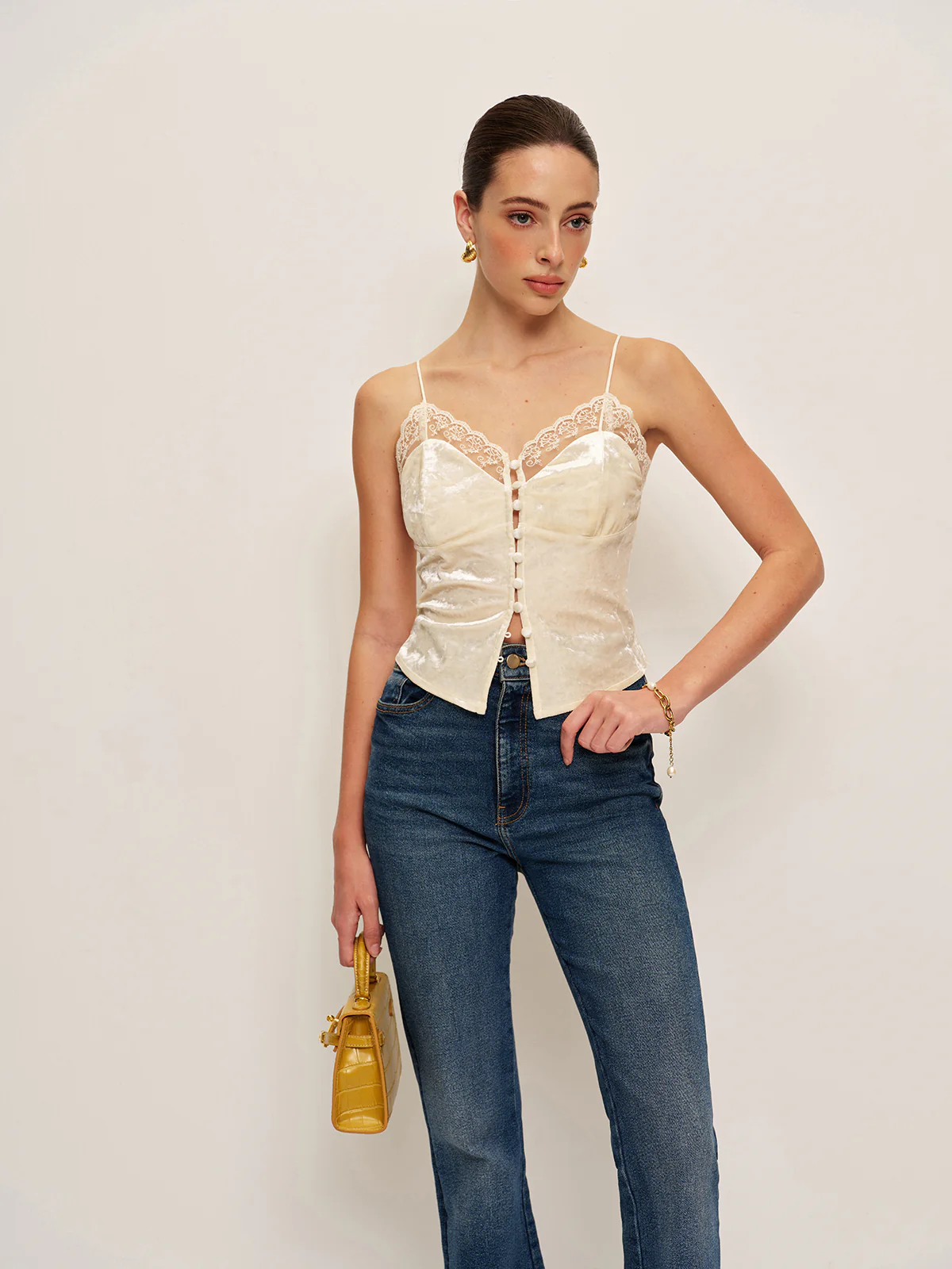 Lace Detail Velvet Cami Top - Image 4