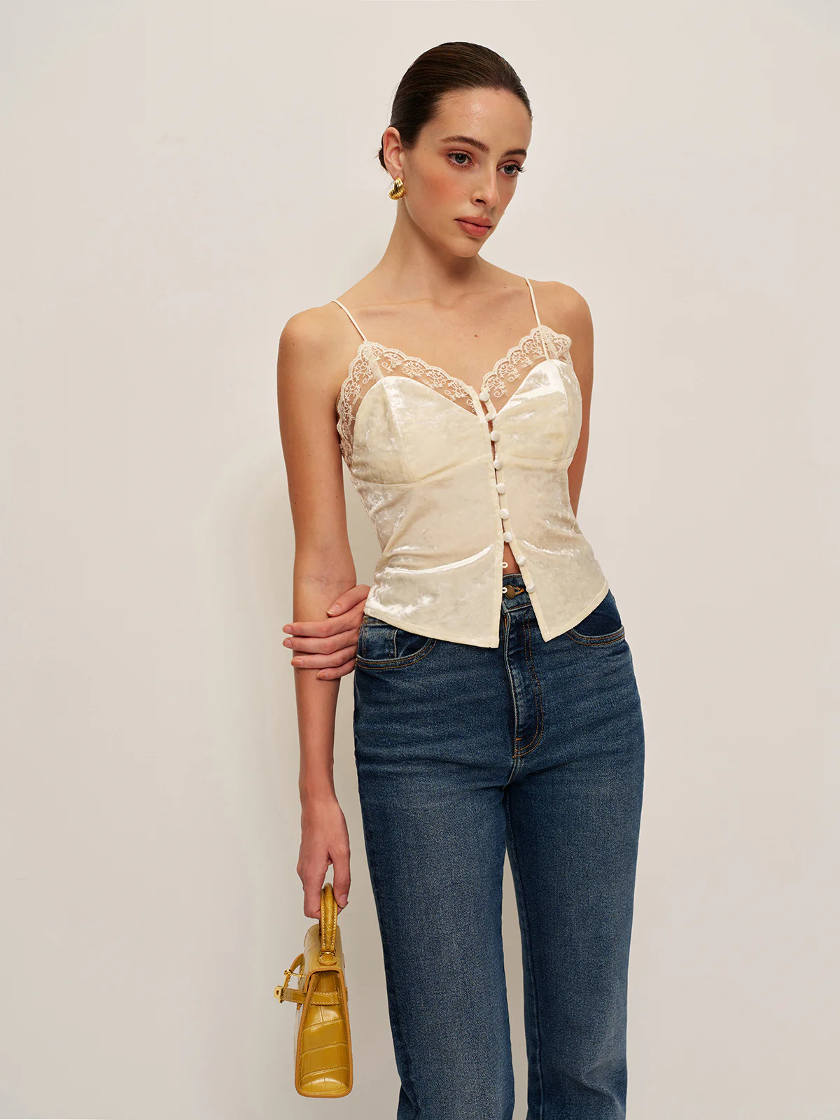 Lace Detail Velvet Cami Top - Image 5