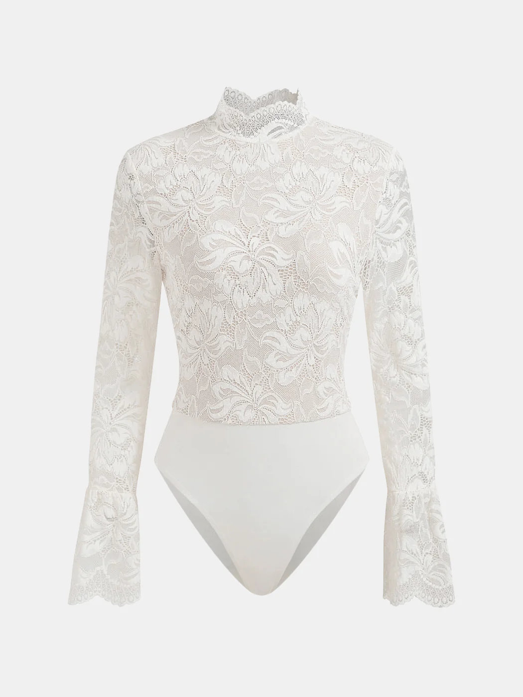 Lace Flared-Sleeve Mock Neck Bodysuit - Image 2
