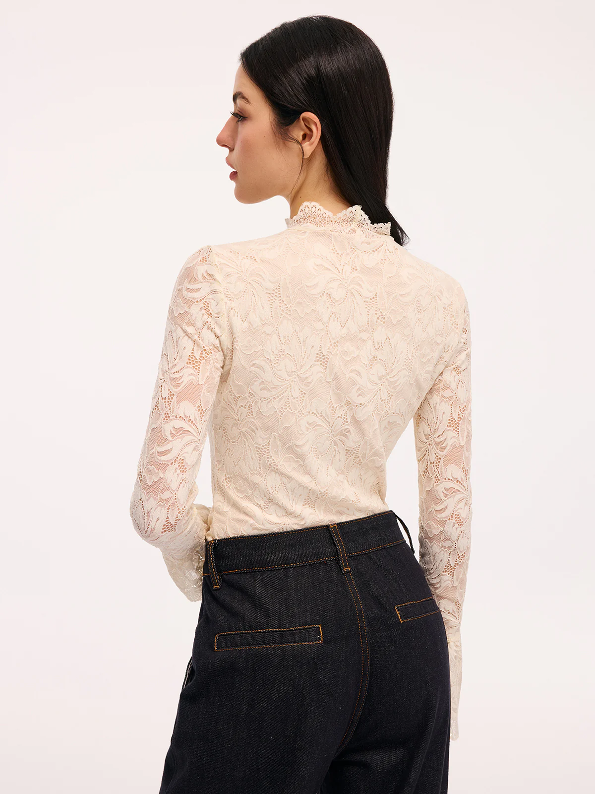 Lace Flared-Sleeve Mock Neck Bodysuit - Image 7