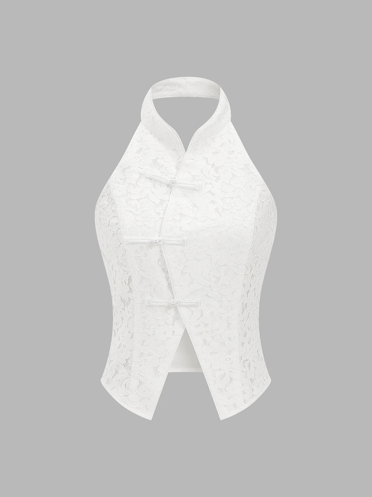 Lace Frog Button Halter Top - Image 2