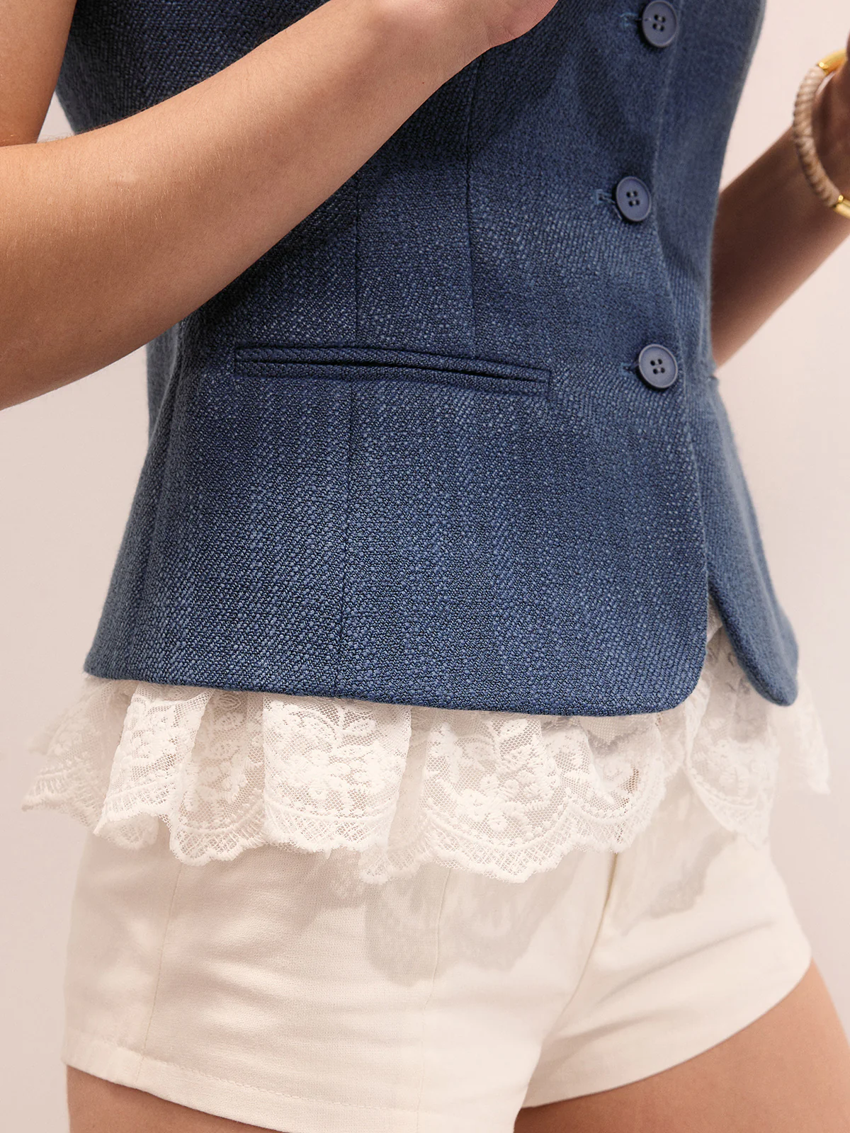 Lace Hem Button Front Slim Vest - Image 5