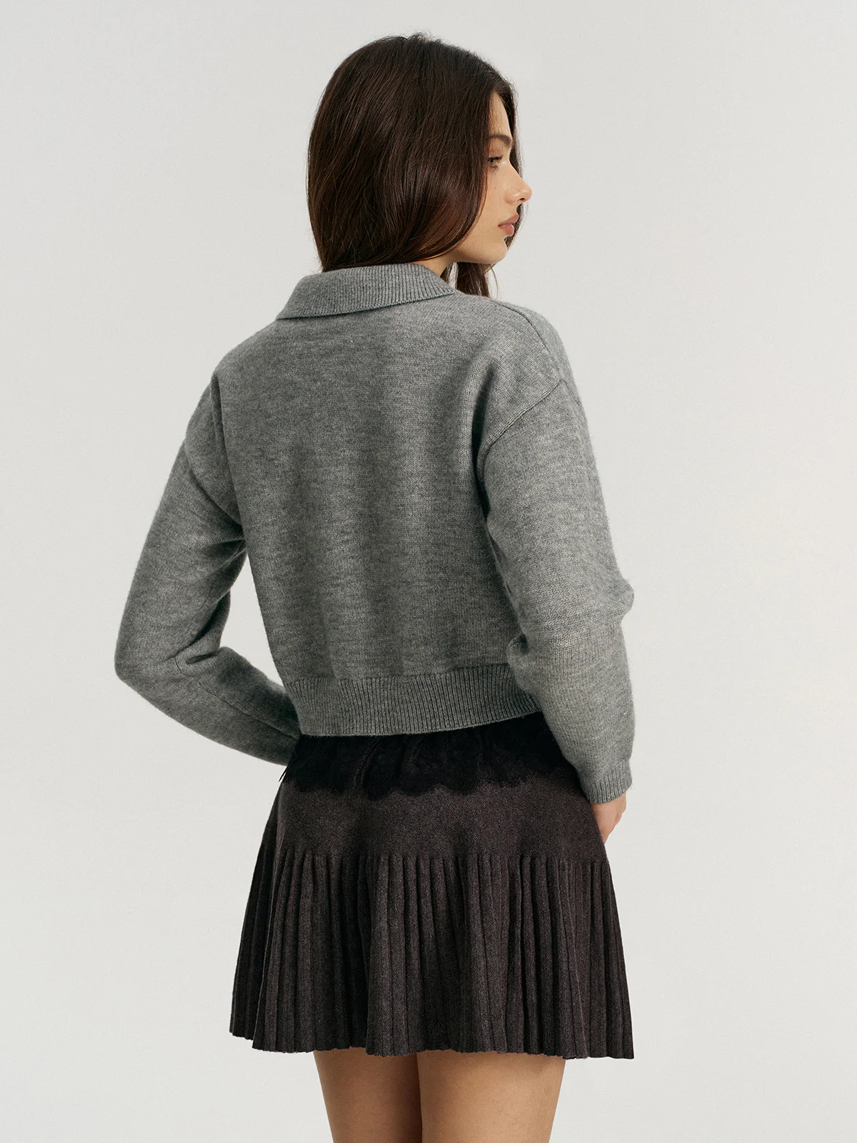 Lace Hem Collared Knit Cardigan - Image 10