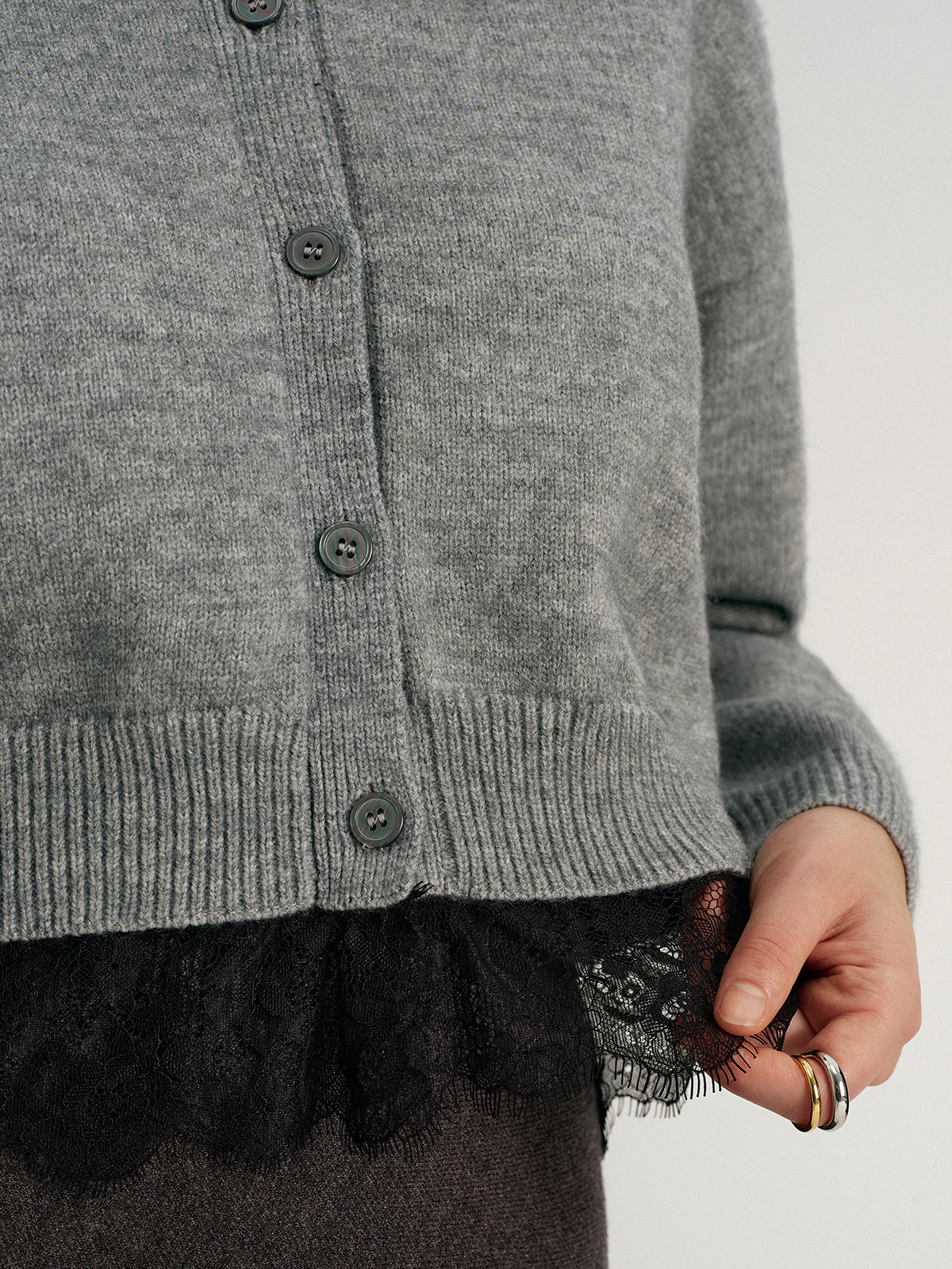 Lace Hem Collared Knit Cardigan - Image 5