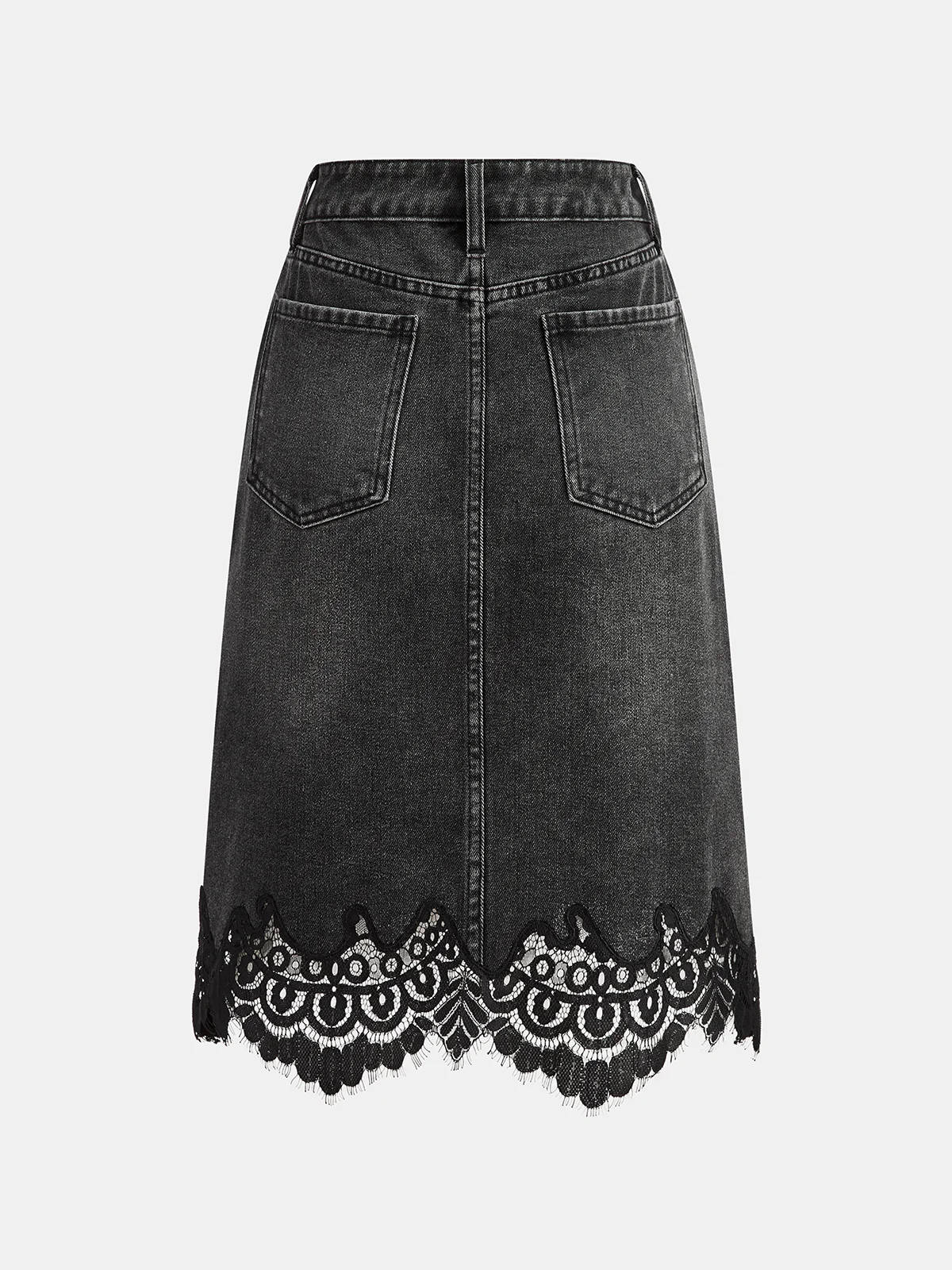Lace Hem Denim Midi Skirt - Image 2