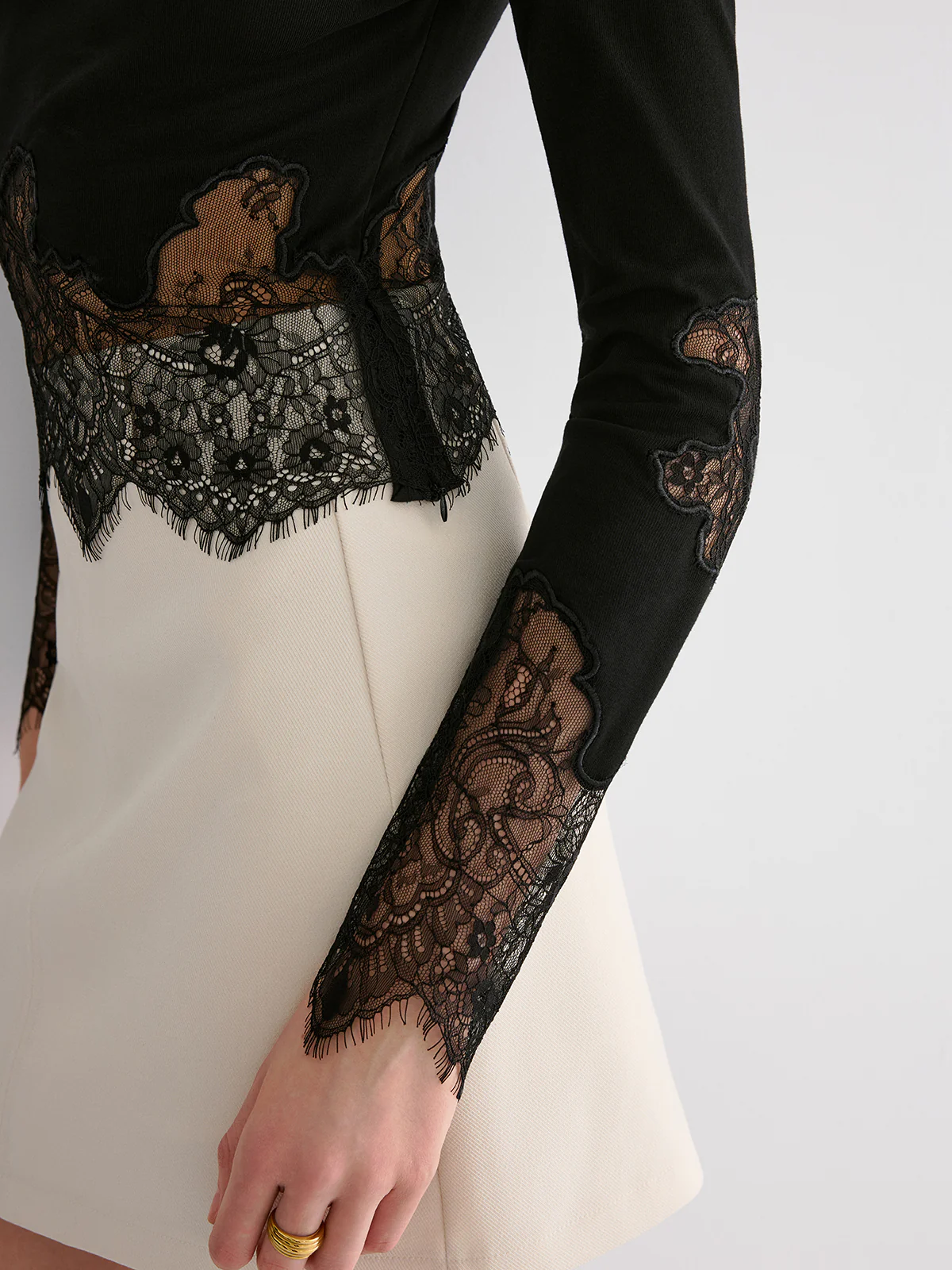 Lace Hem Long Sleeve Top - Image 3