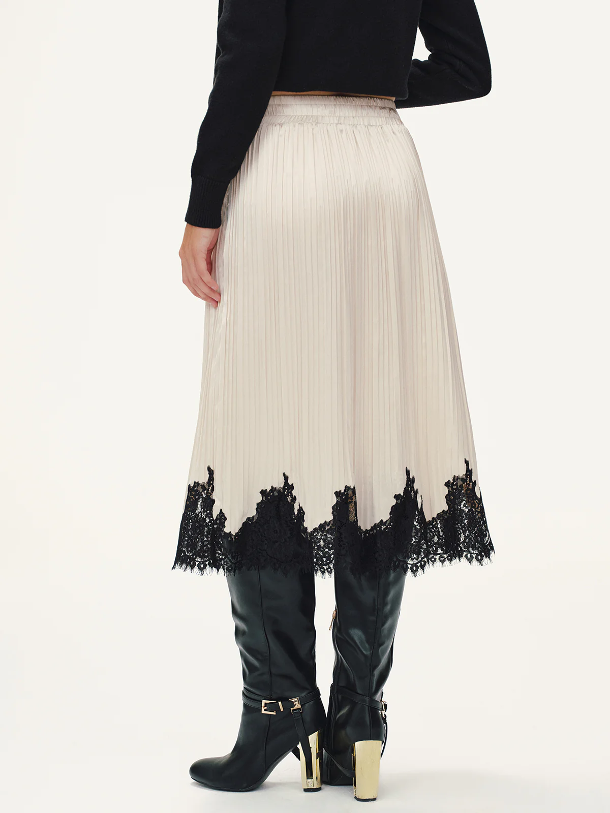 Lace Hem Pleated Midi Skirt - Image 5