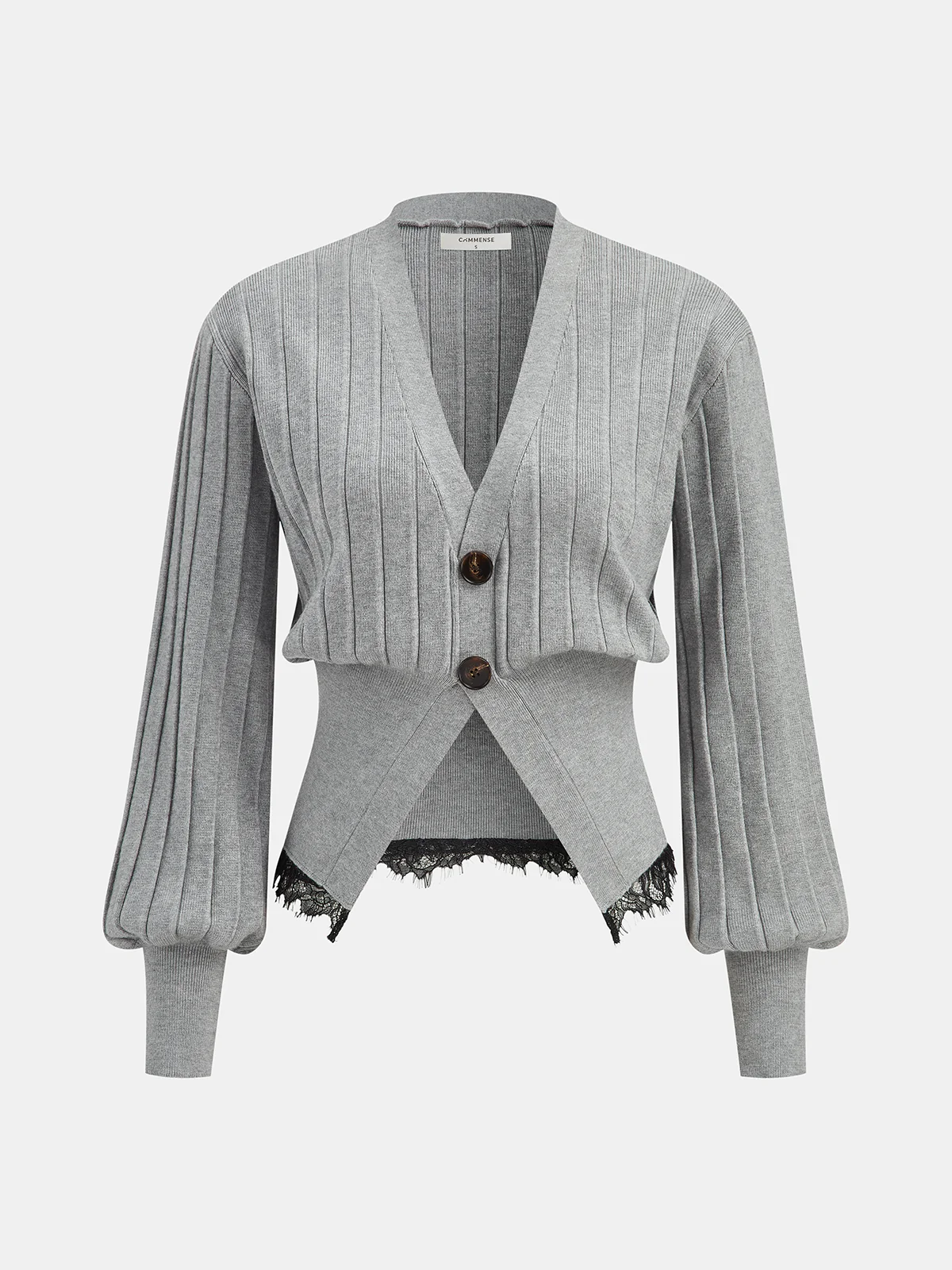 Lace Hem Ribbed Knit Cardigan