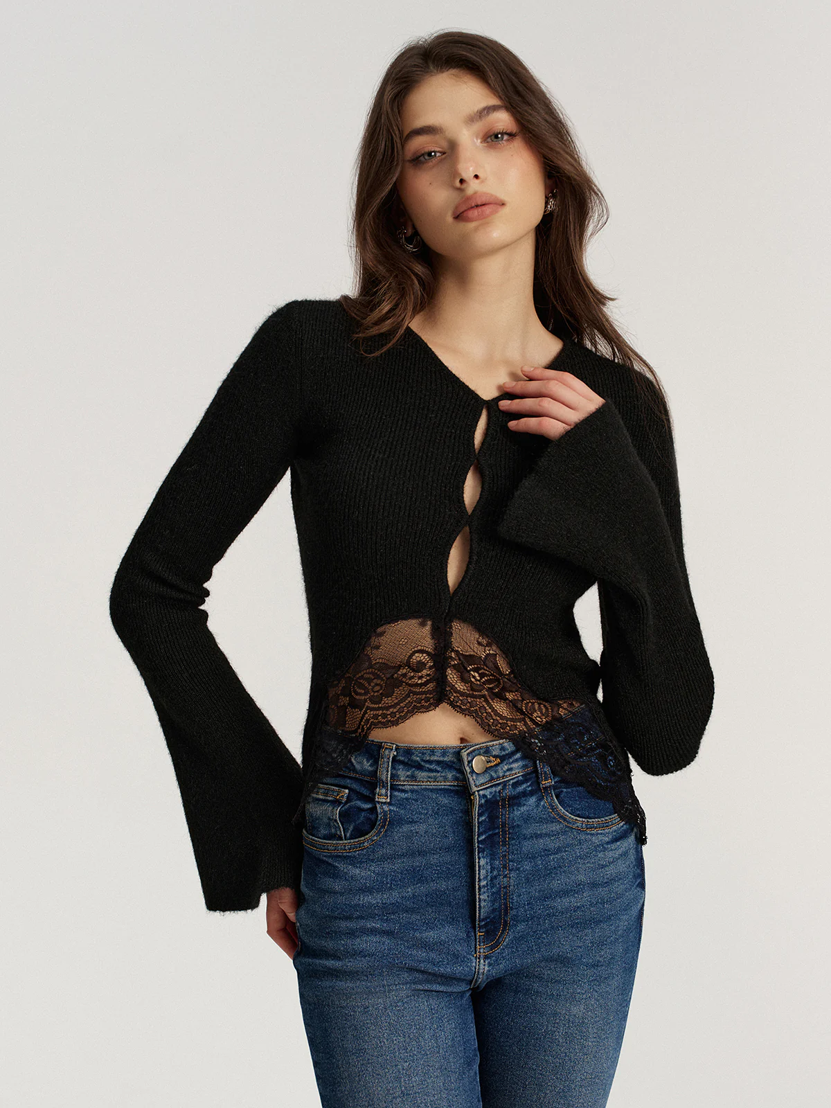 Lace Hem Ribbed Knit Top - Image 4