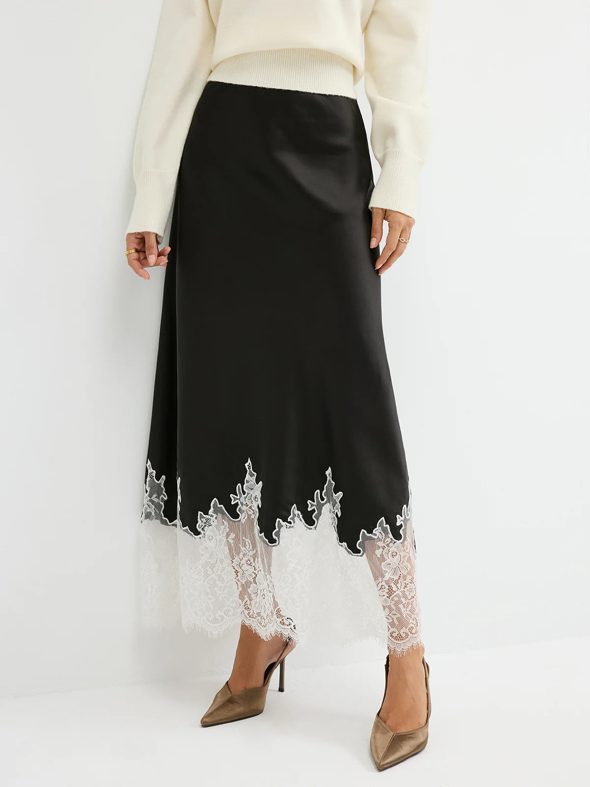 Lace Hem Satin Maxi Skirt - Image 6