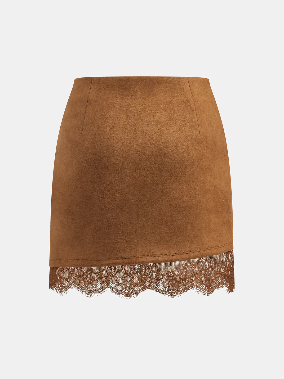Lace Hem Suede Effect Mini Skirt - Image 2