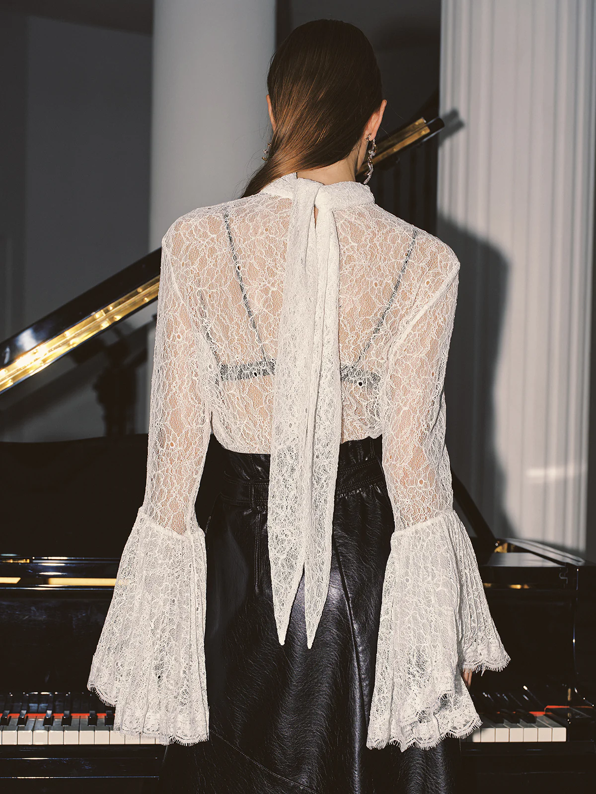 Lace High Neck Bell Sleeve Top - Image 6