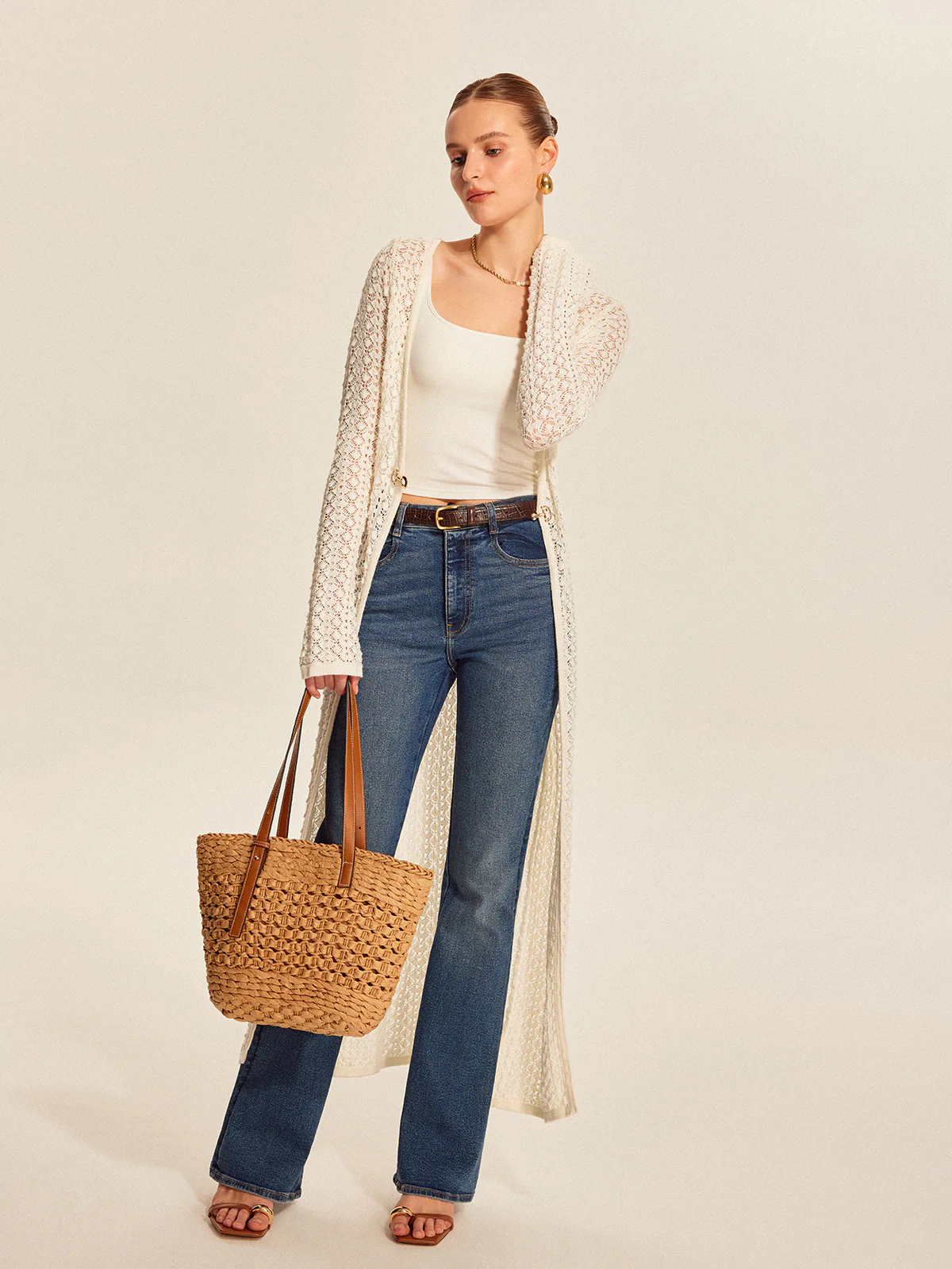 Lace Knit Metal Detail Cardigan - Image 2