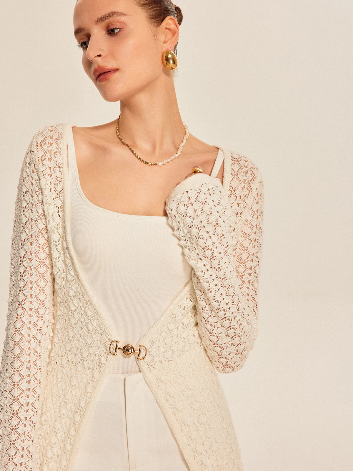 Lace Knit Metal Detail Cardigan - Image 3