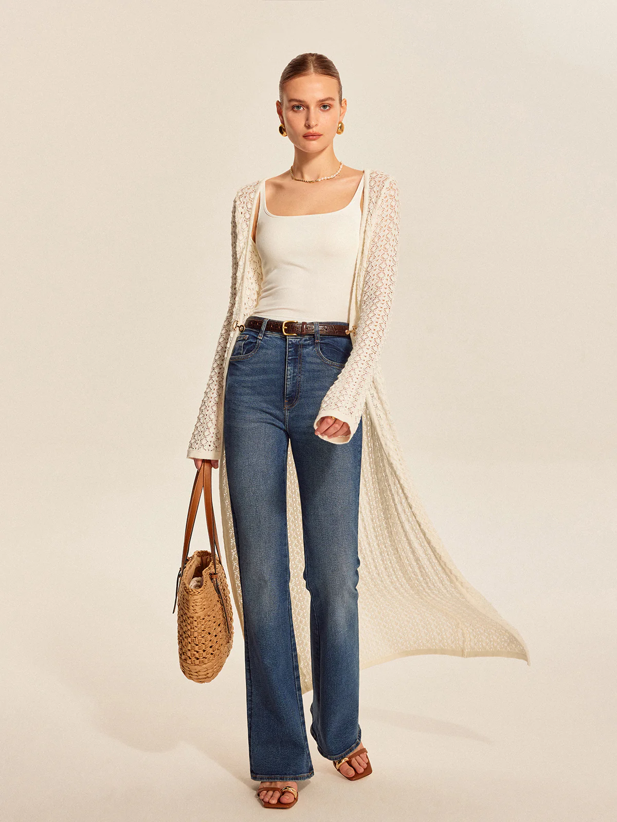 Lace Knit Metal Detail Cardigan - Image 4