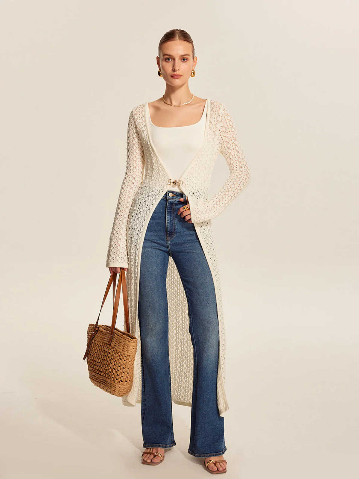 Lace Knit Metal Detail Cardigan - Image 5