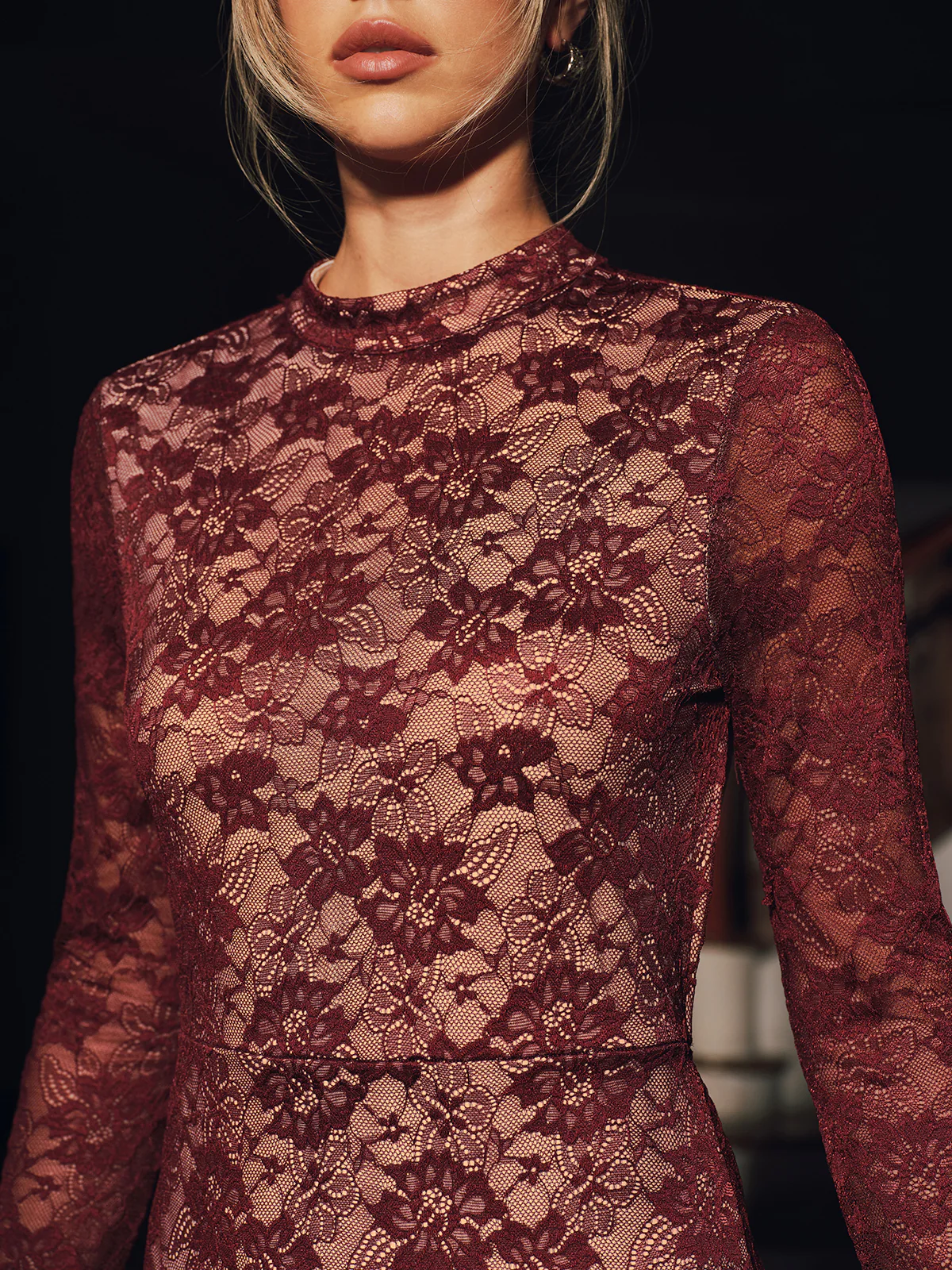 Lace Long Sleeve Fitted Backless Maxi Dress - Image 3