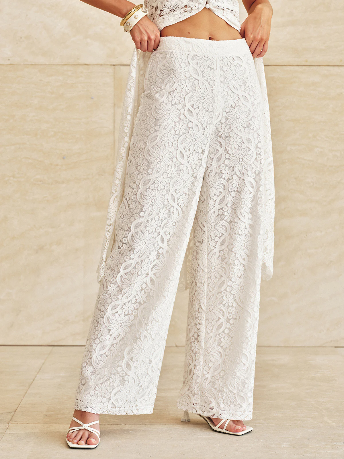 Lace Mid-Waist Wide-Leg Pants - Image 3