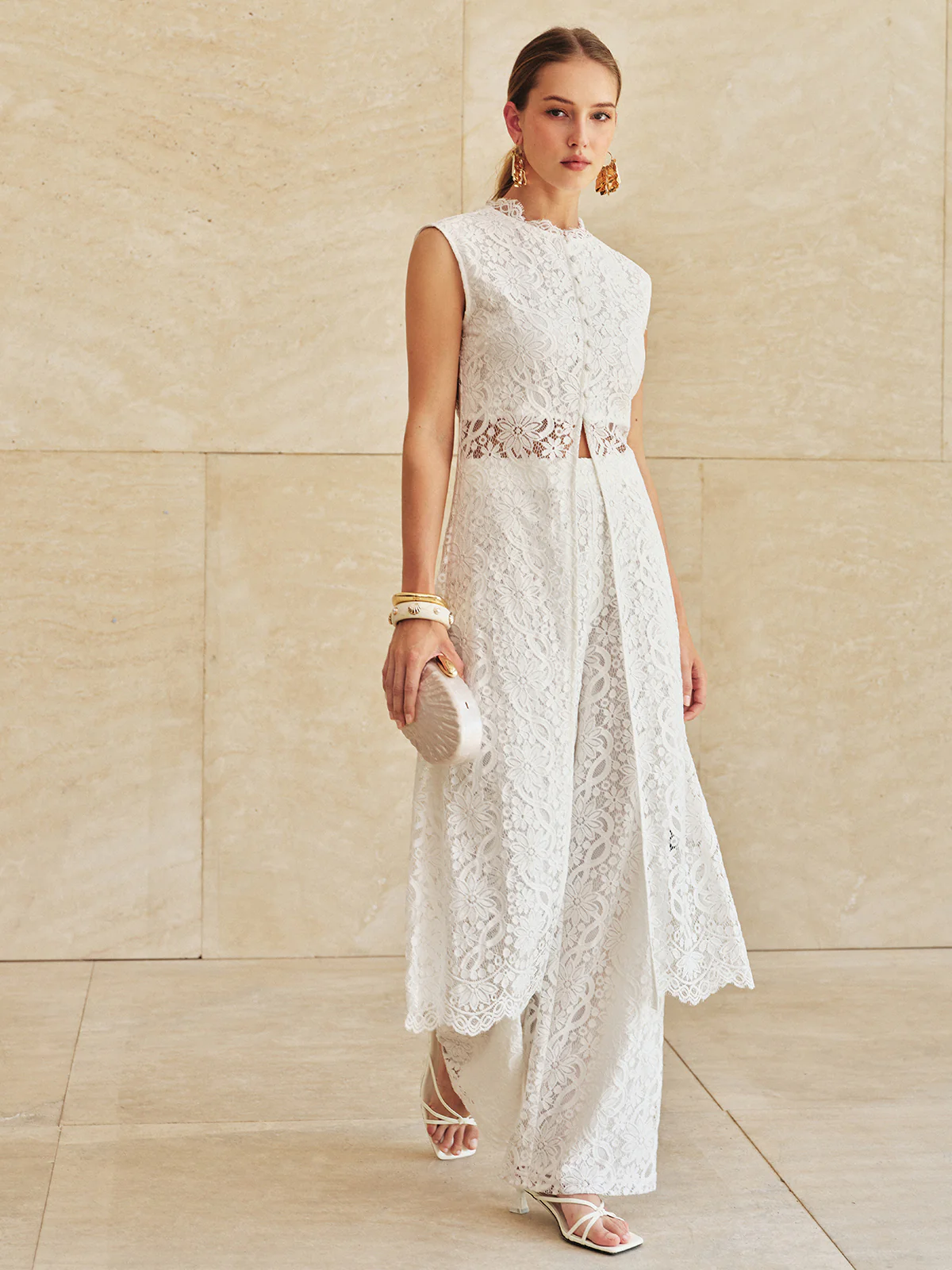 Lace Mid-Waist Wide-Leg Pants - Image 6