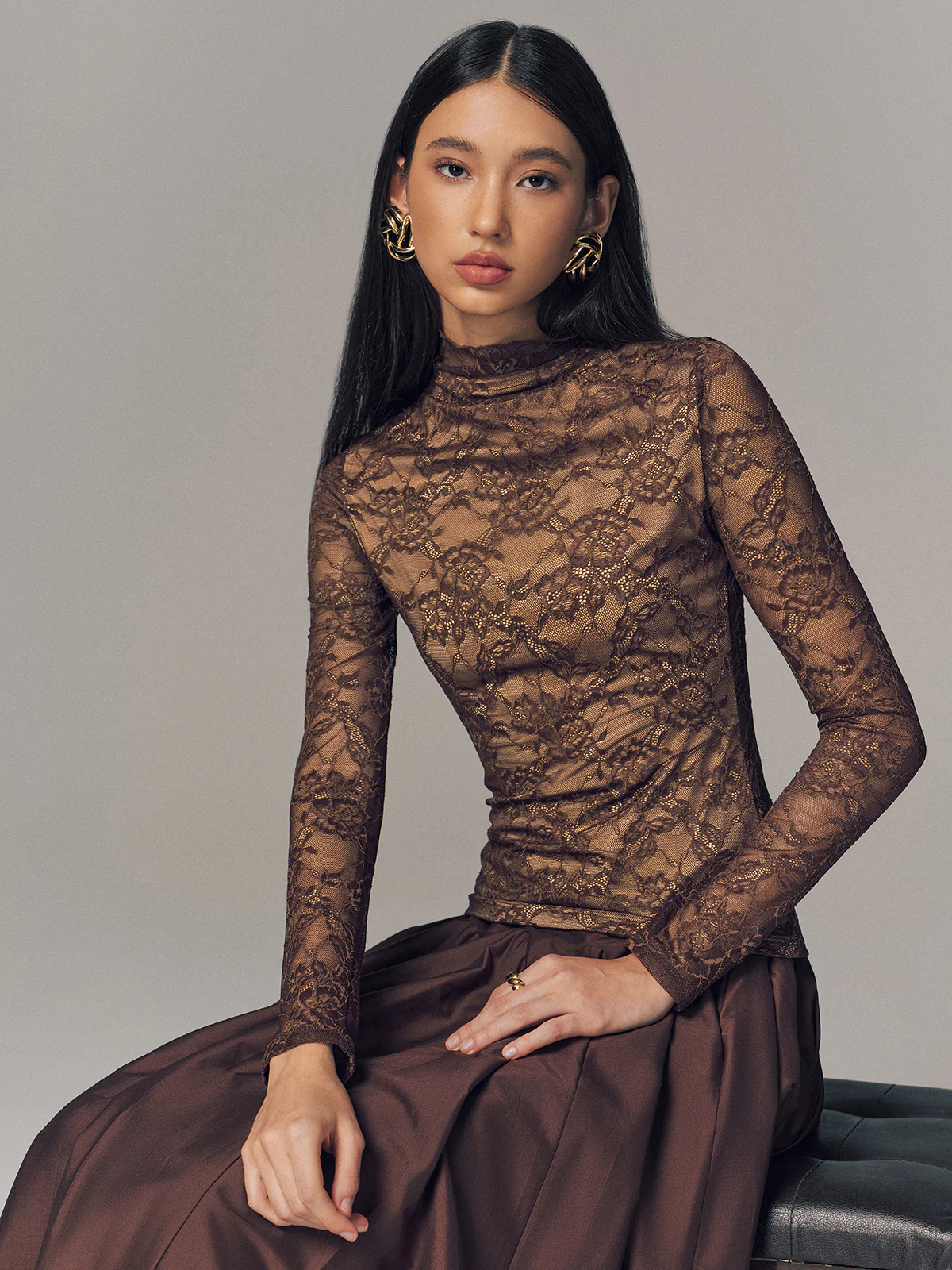 Lace Mock Neck Long-Sleeve Top - Image 3