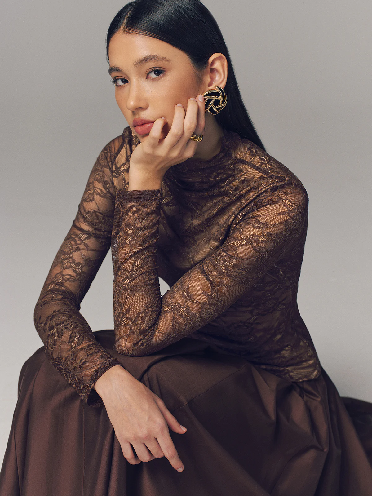 Lace Mock Neck Long-Sleeve Top - Image 7