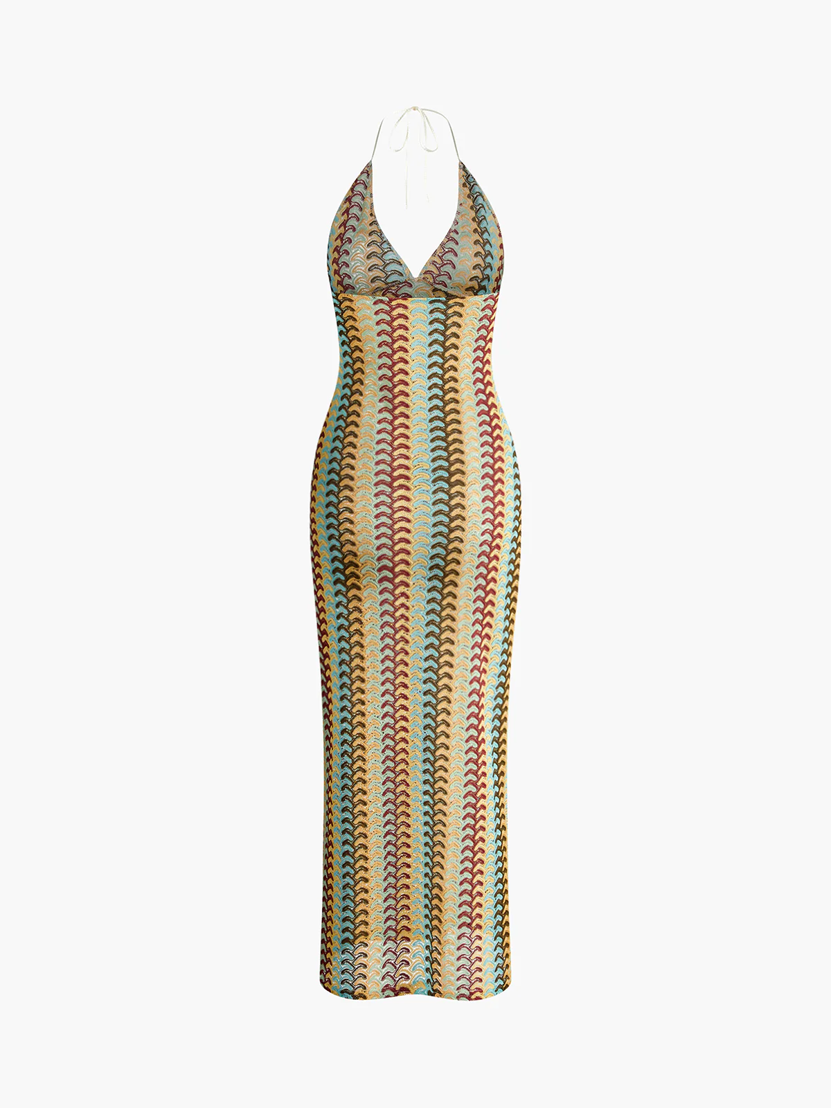 Lace Multi-Color Halter V-Neck Dress - Image 4