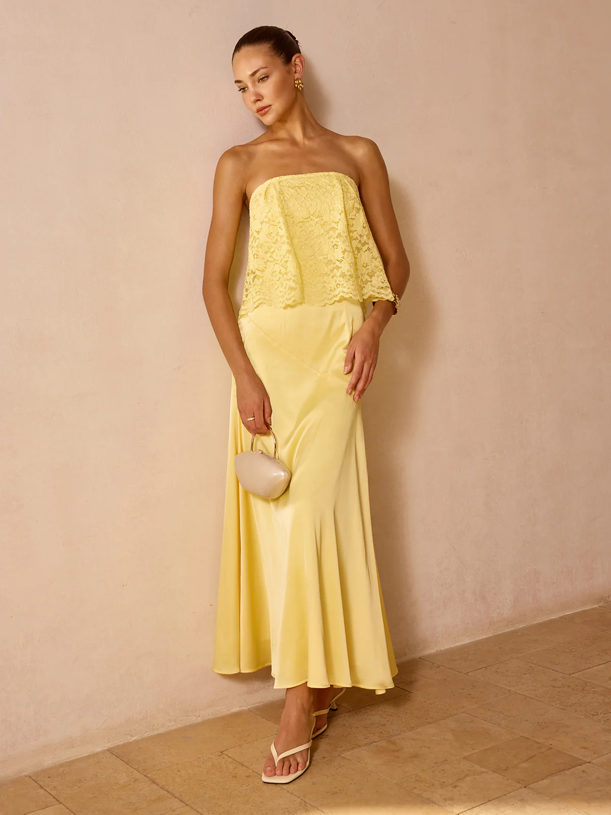 Lace Overlay Satin Maxi Dress - Image 2