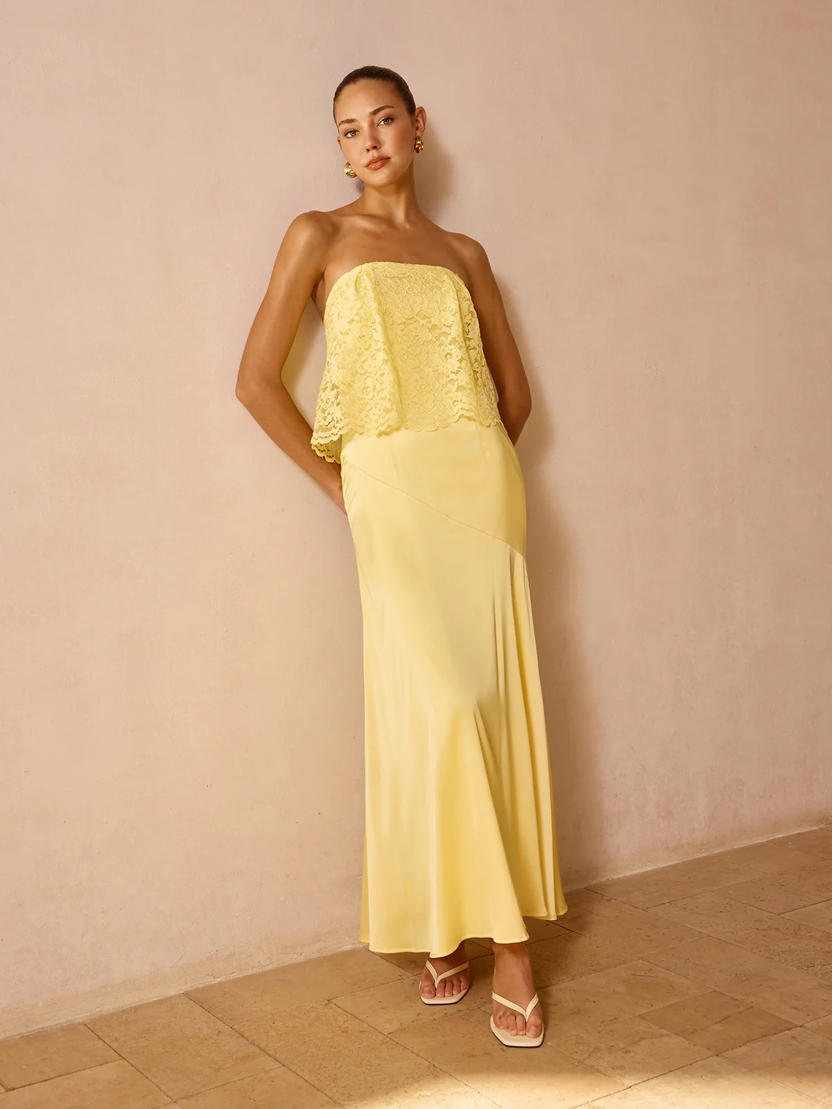 Lace Overlay Satin Maxi Dress - Image 4