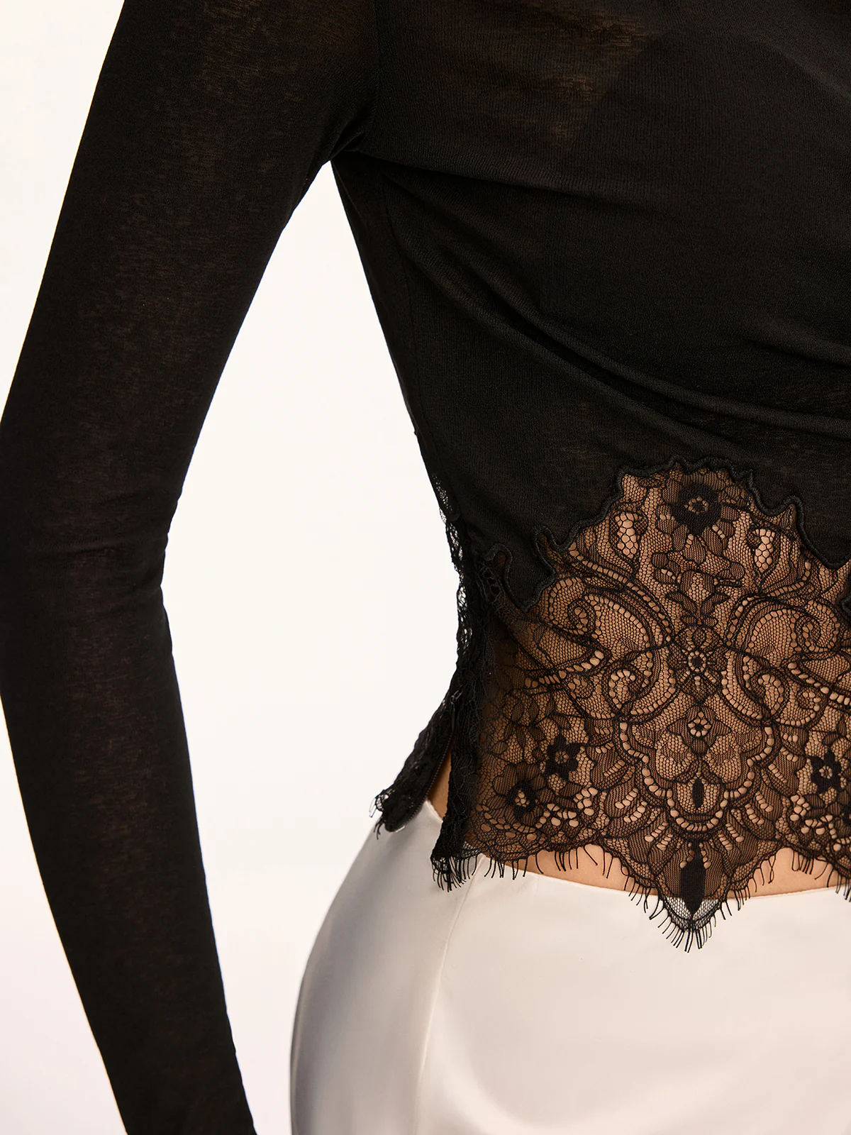 Lace Panel High Neck Long Sleeve Knit Top - Image 4