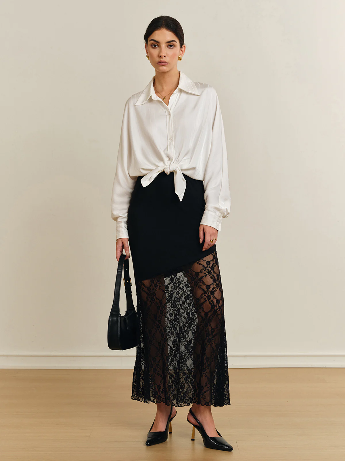 Semi-Sheer Lace Panel Jersey Skirt - Image 2