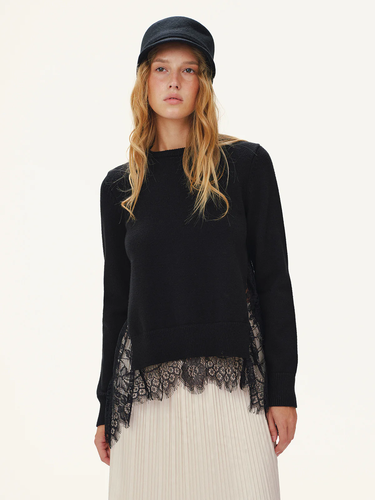 Lace Panel Knitted Sweater - Image 2