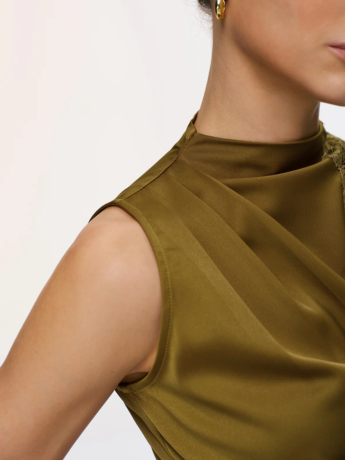 Lace Panel Ruched Side-Slit Satin Blouse - Image 6
