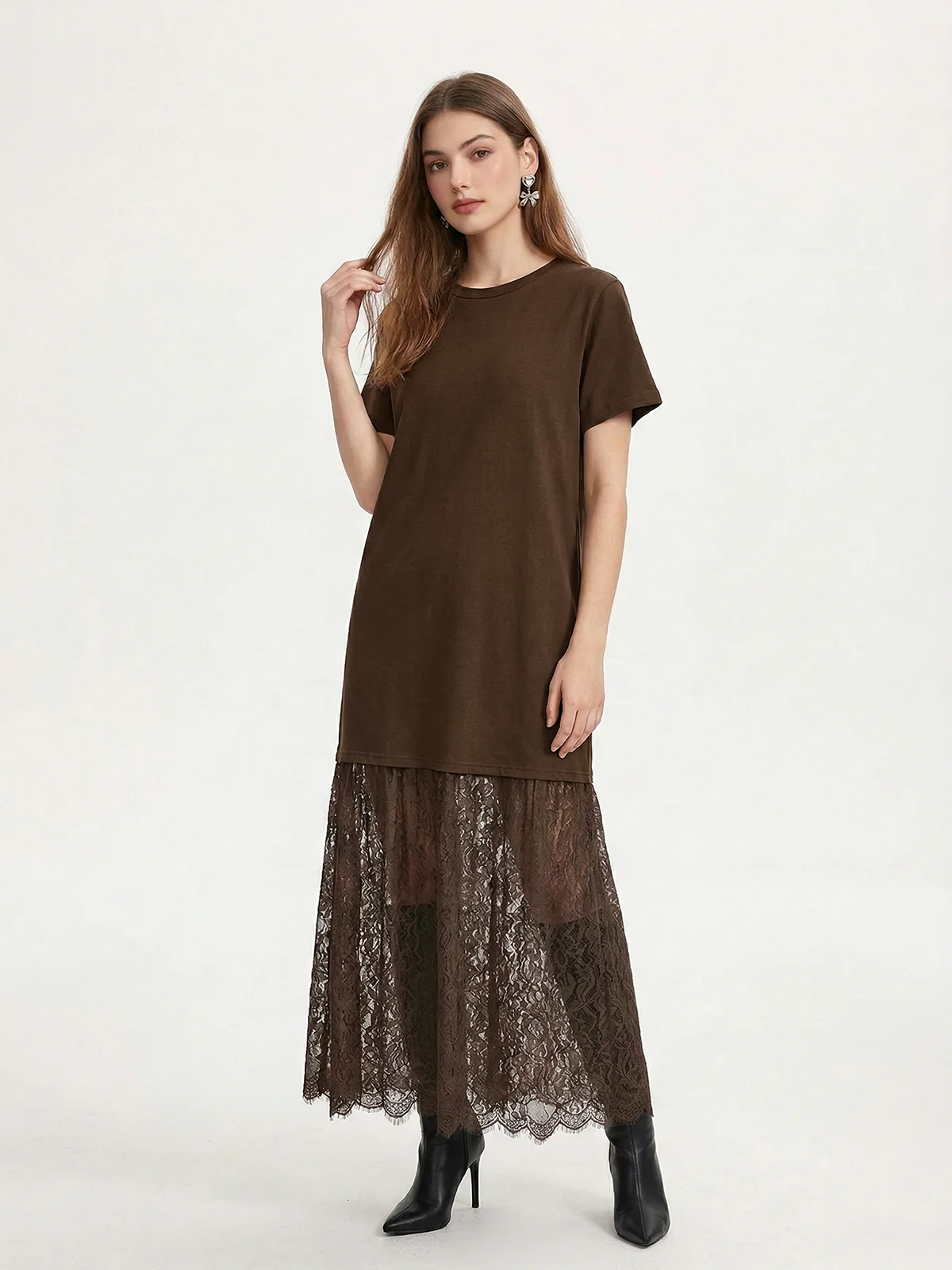 Lace Panel Short Sleeve Maxi Dress - Image 6