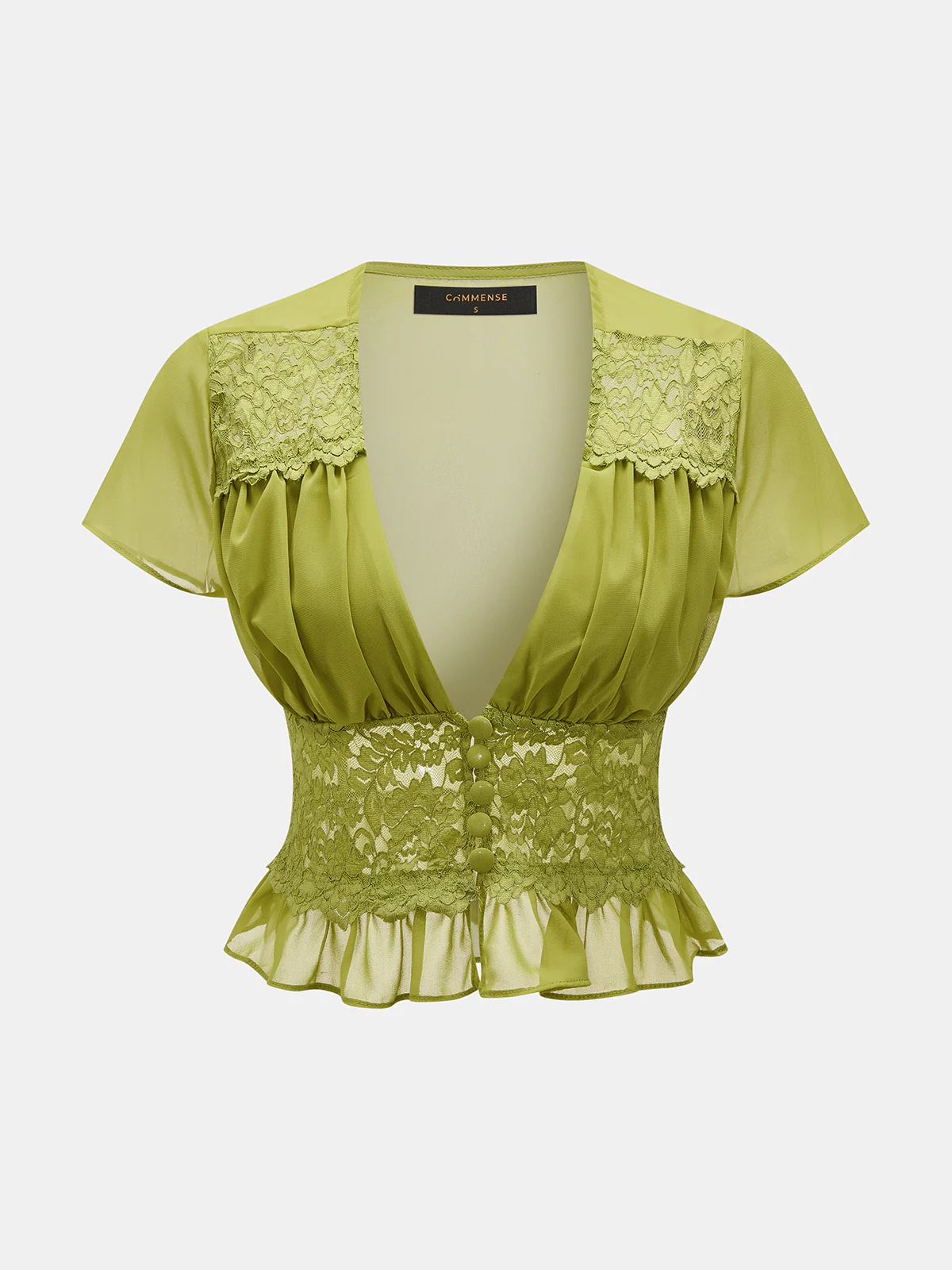 Lace Panel V-Neck Top & Tiered Skirt Set - Image 2