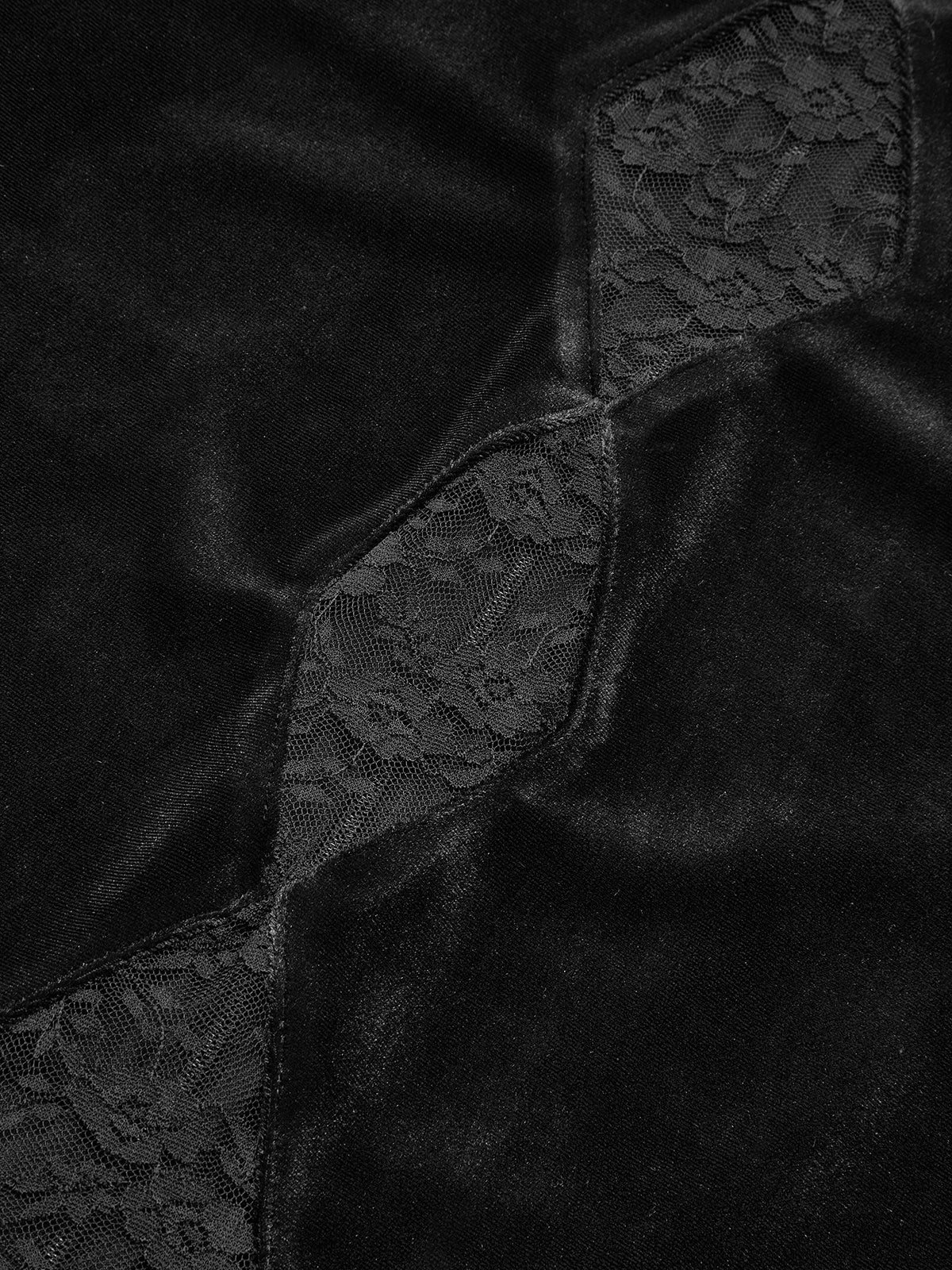 Lace Panel Velvet Long-Sleeve Maxi Dress - Image 2