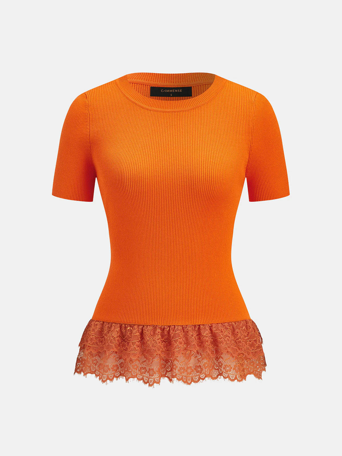 Lace Peplum Hem Ribbed Knit Top - Image 2