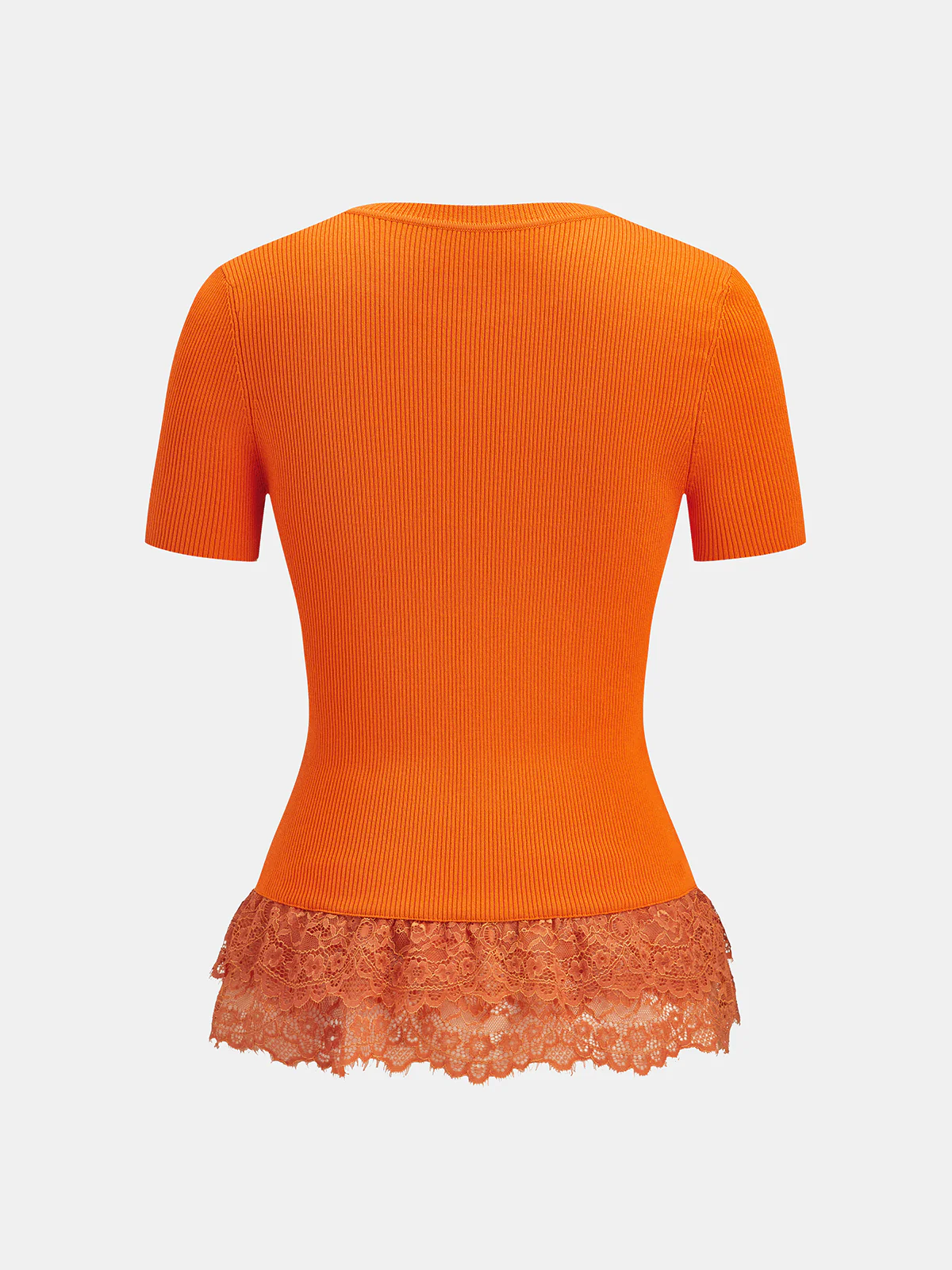 Lace Peplum Hem Ribbed Knit Top - Image 3