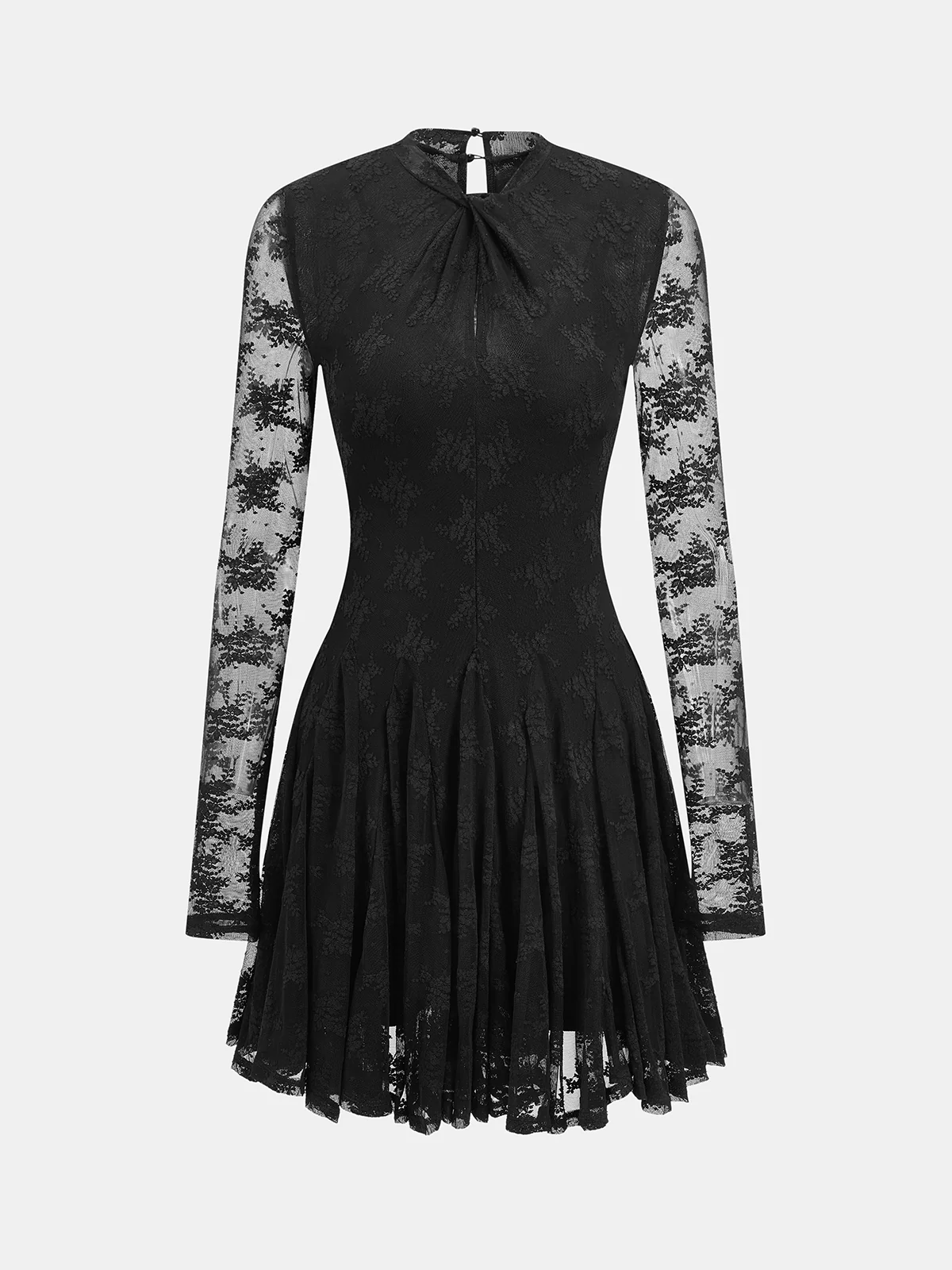 Lace Sheer-Sleeve & Cami Liner Two-Piece Mini Dress - Image 2