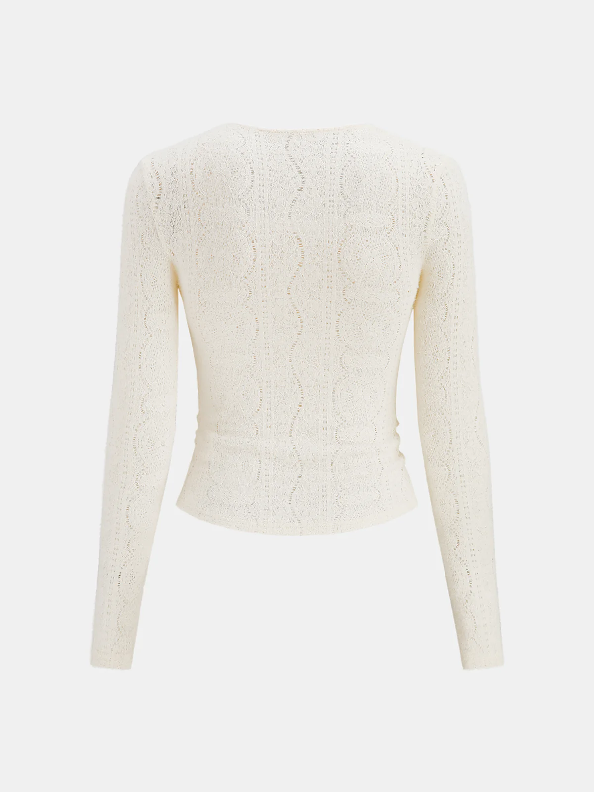 Lace-Texture Square-Neck Knit Top - Image 2