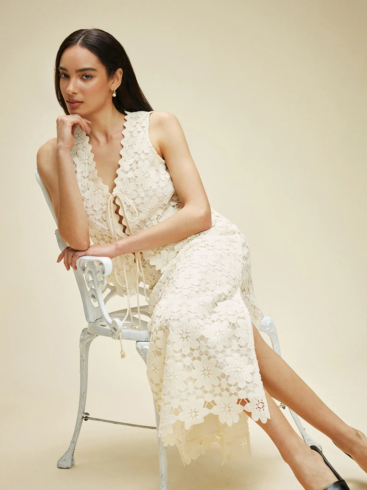 Lace Tied Front Top With Skirt Set - Image 6