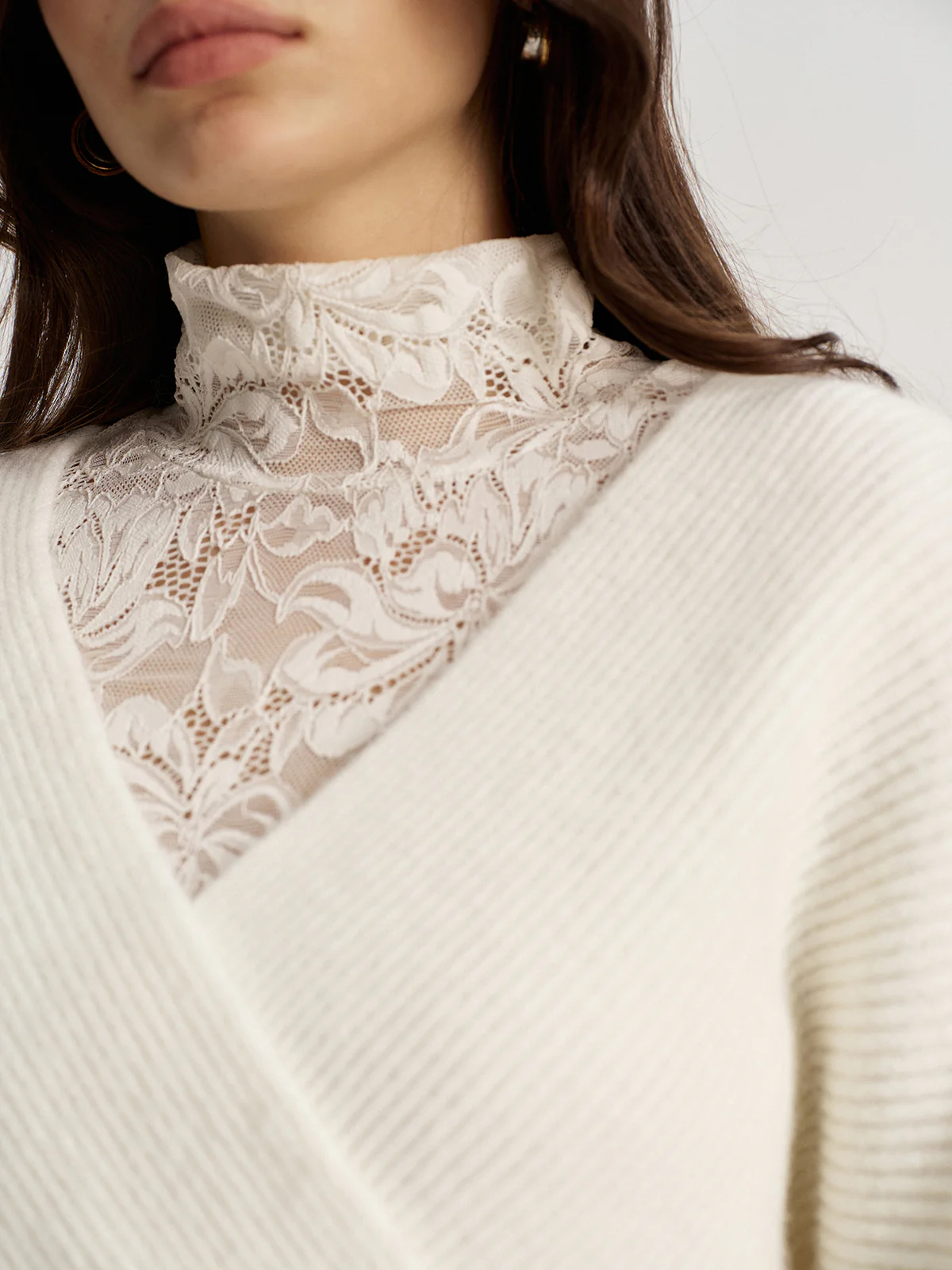 Lace Top and V Neck Sweater Two Piece Set - Image 5