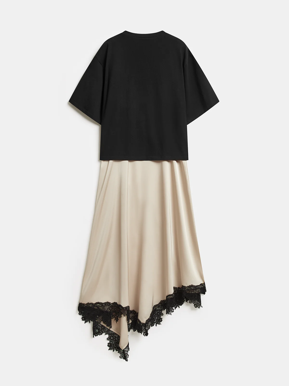 Lace Trim Asymmetric Short Sleeve Midi Dress - Image 2