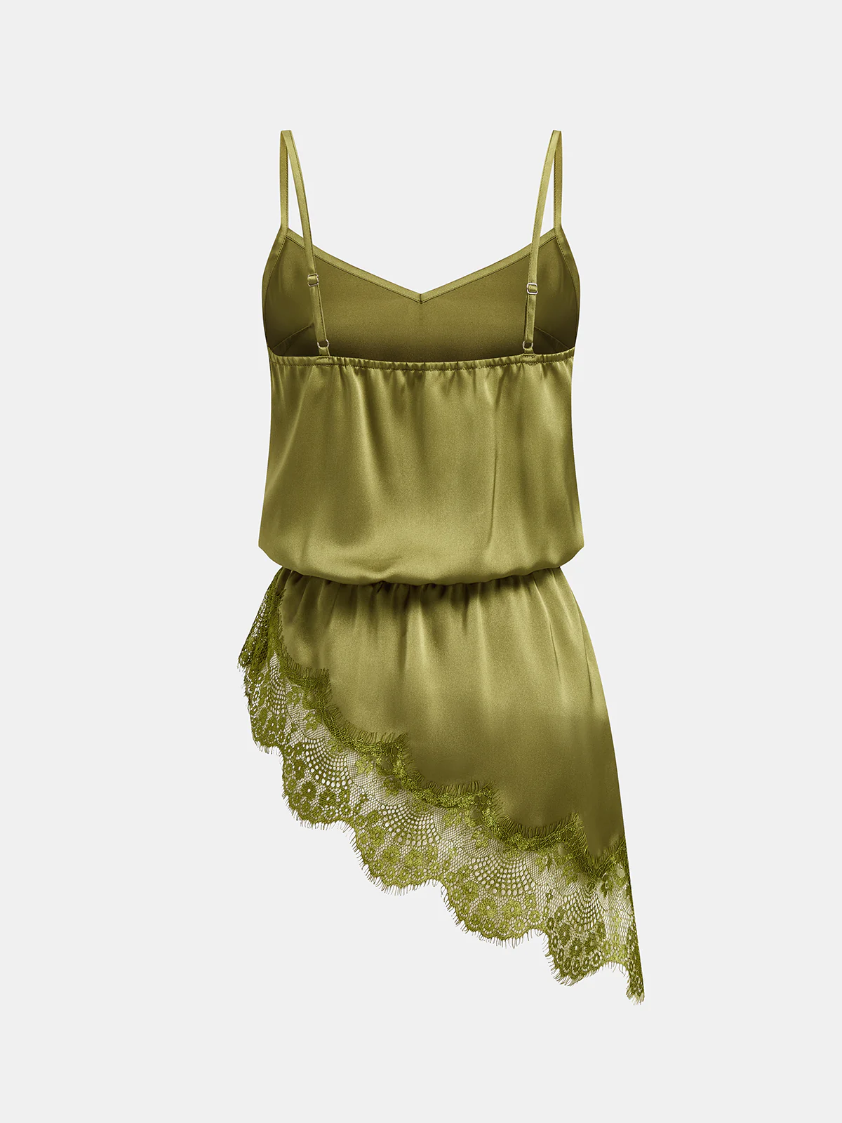 Lace Trim Asymmetrical Hem Satin Cami Top - Image 2