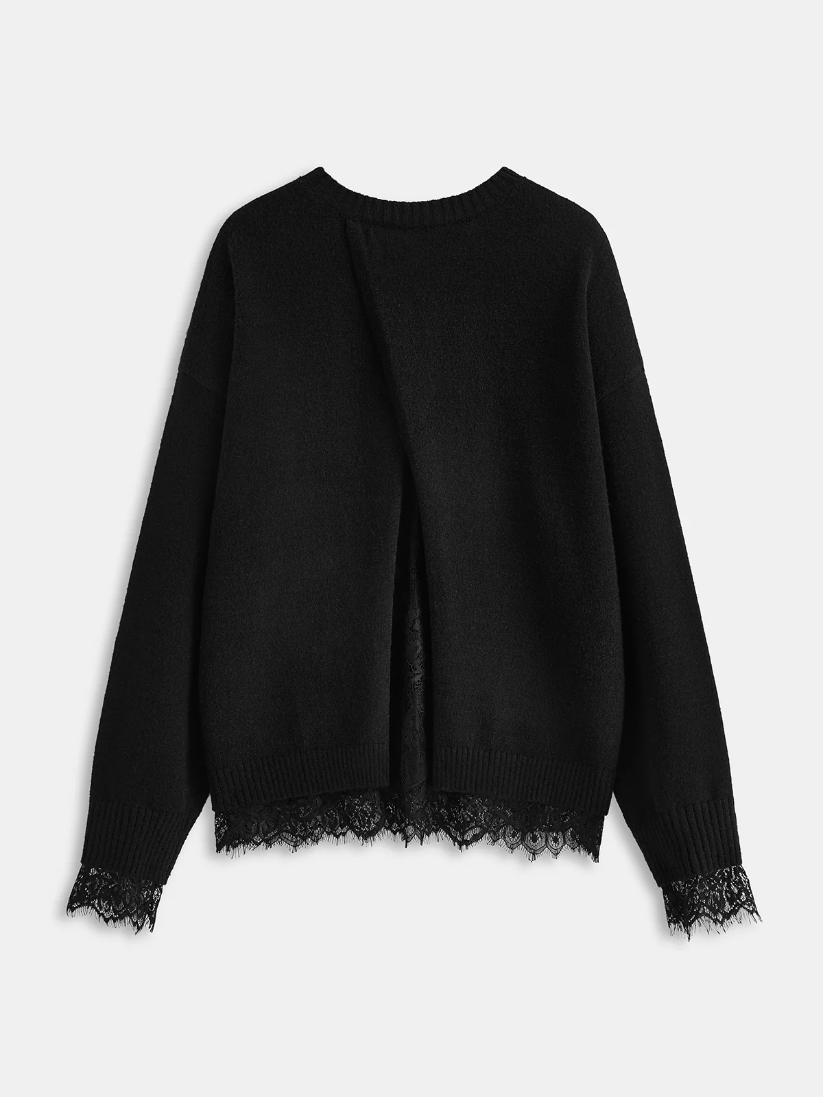 Lace Trim Back Slit Knit Sweater - Image 2