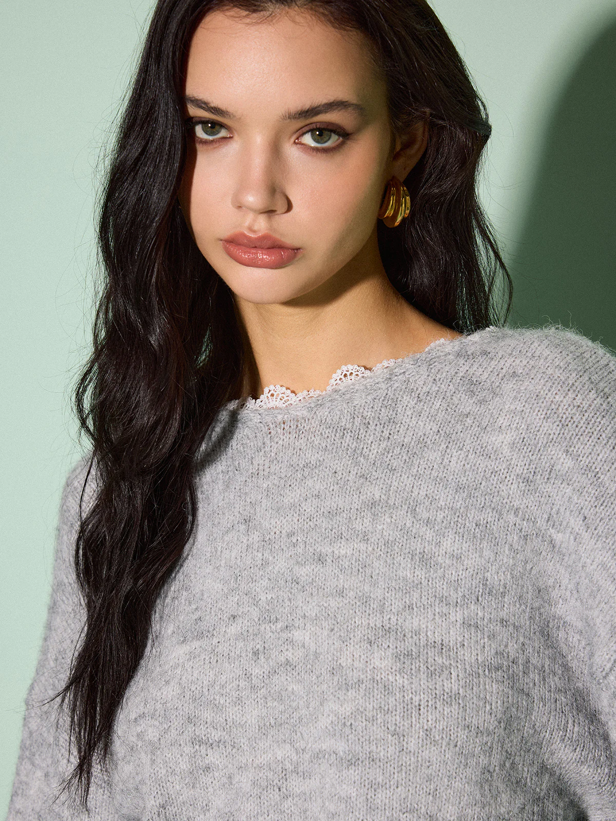 Lace Trim Bow-Decor Draped Sweater - Image 4