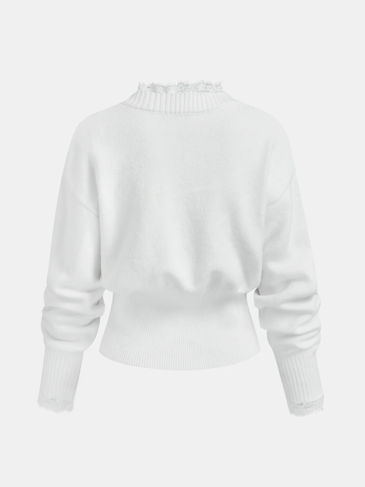 Lace Trim Buttoned Cropped Knit Cardigan - Image 3