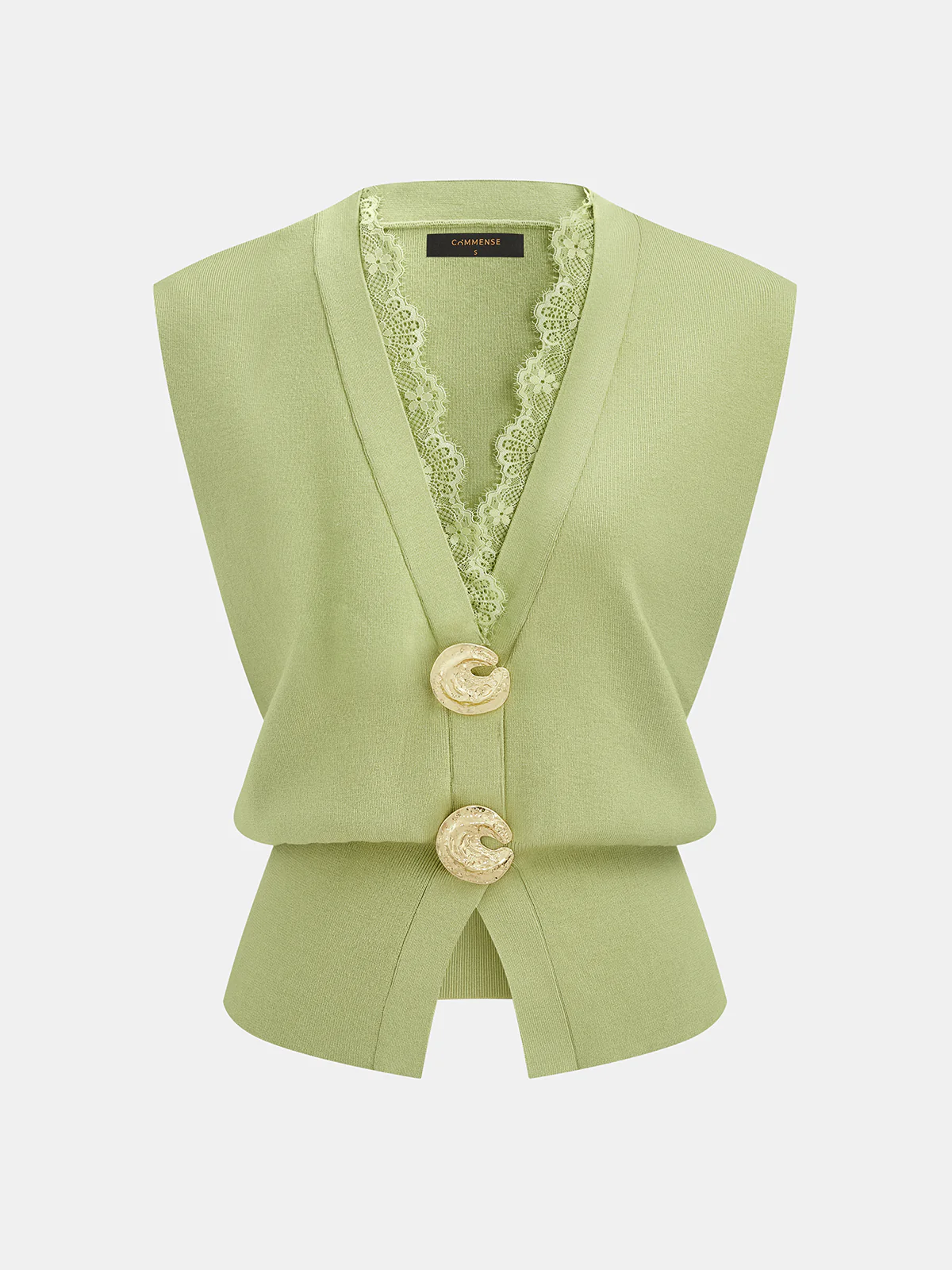 Lace Trim Buttoned V-Neck Knit Vest