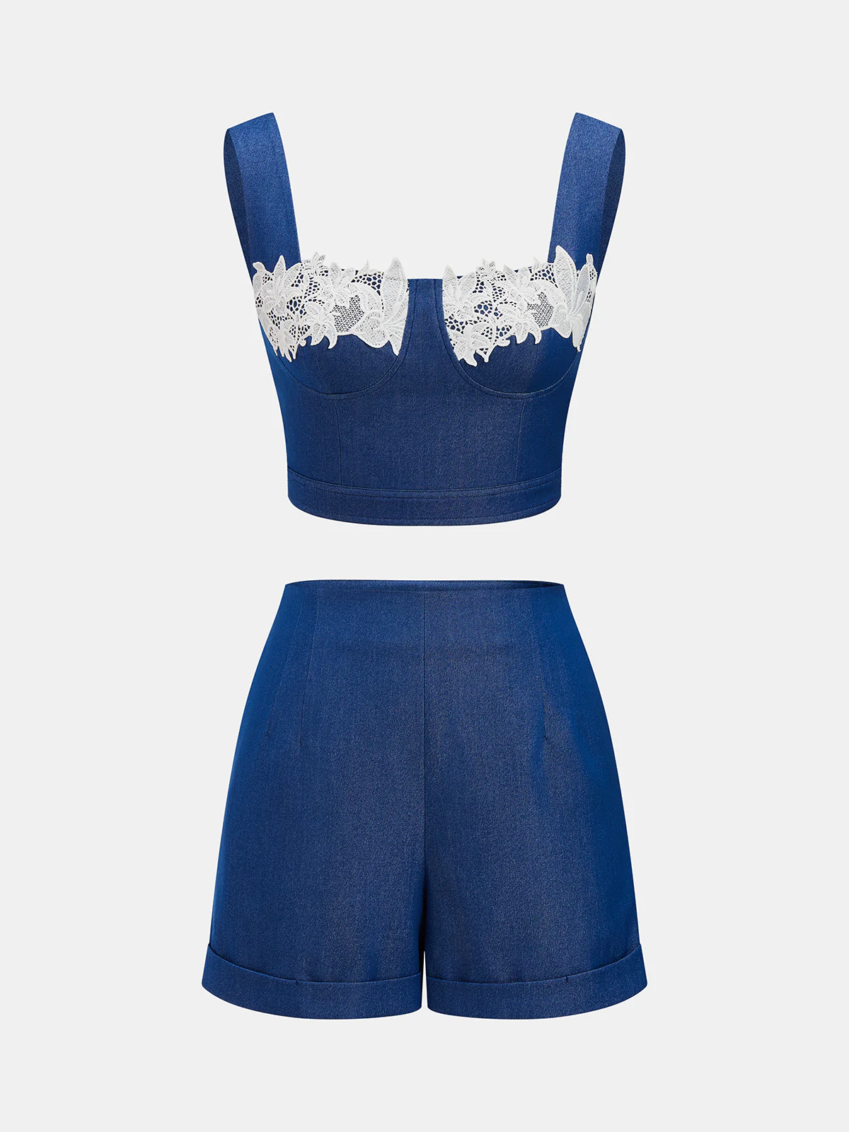 Lace Trim Cami Crop Top & Shorts Set - Image 2