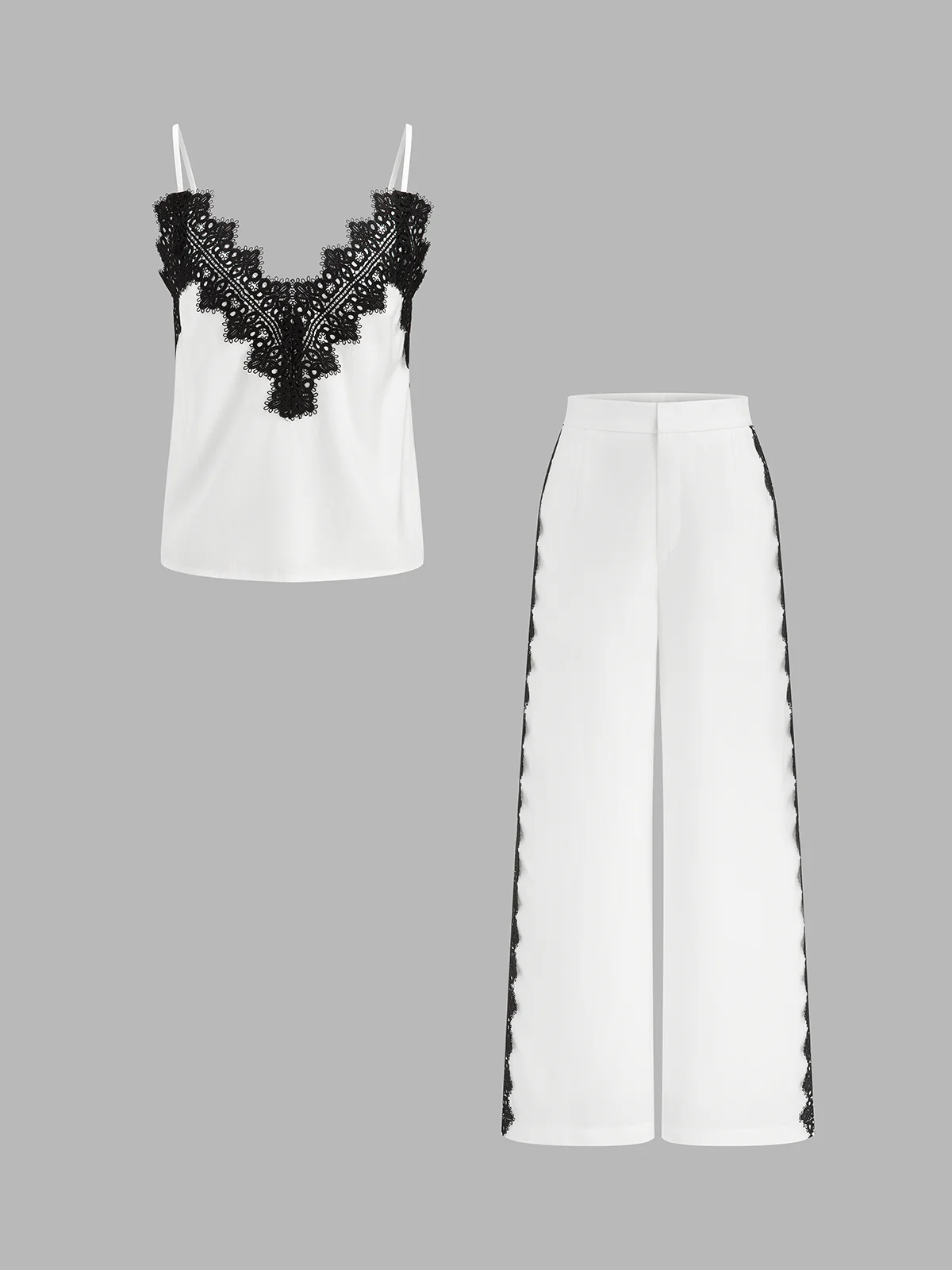 Lace Trim Cami Top & Wide Leg Pants Set - Image 2